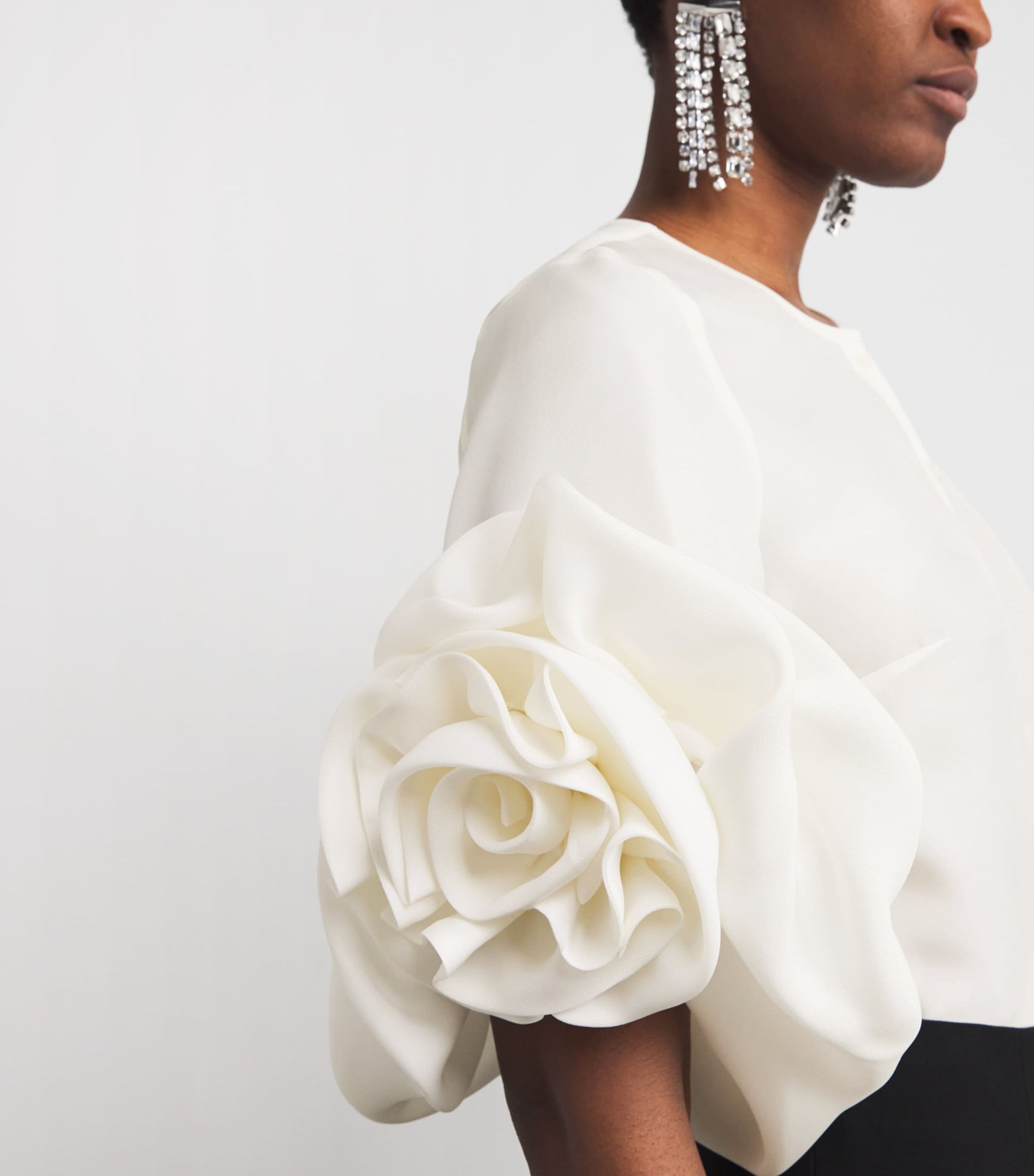 White Silk Gazar Rosette Blouse