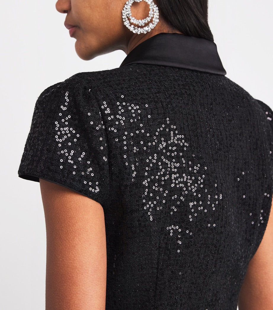 Self-Portrait Black Satin Sequin-Embellished Maxi Dress