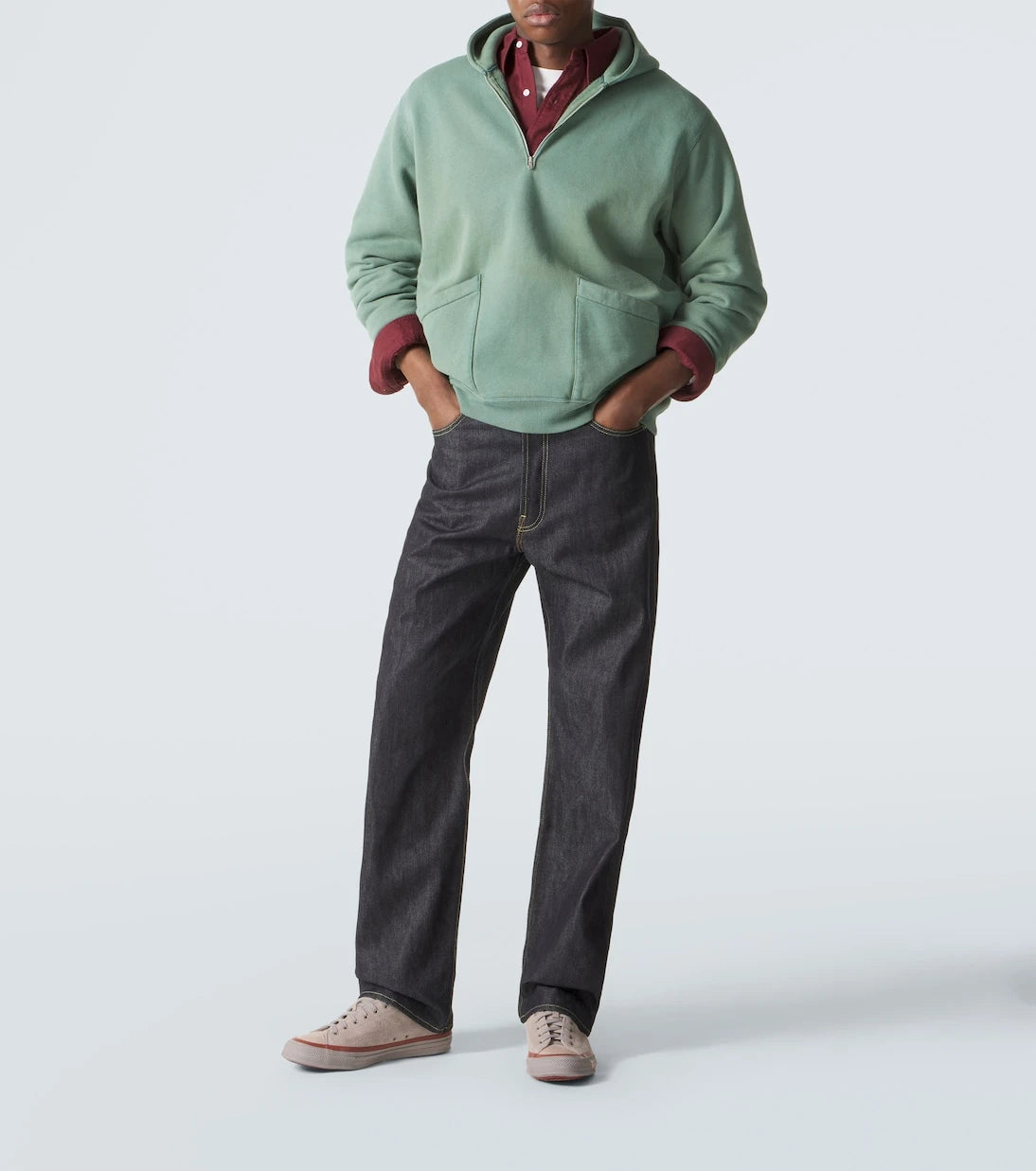 A.Presse - Vintage cotton jersey half-zip hoodie
