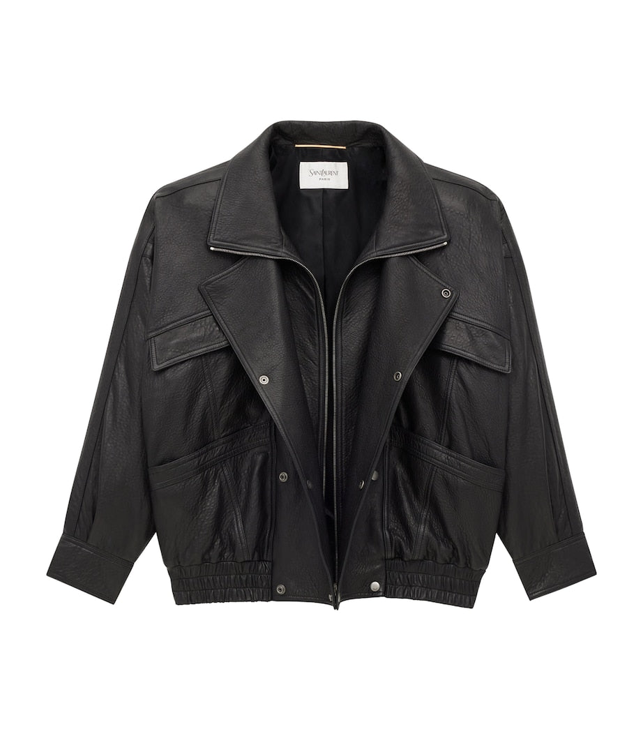 Saint Laurent Black Leather Bomber Jacket