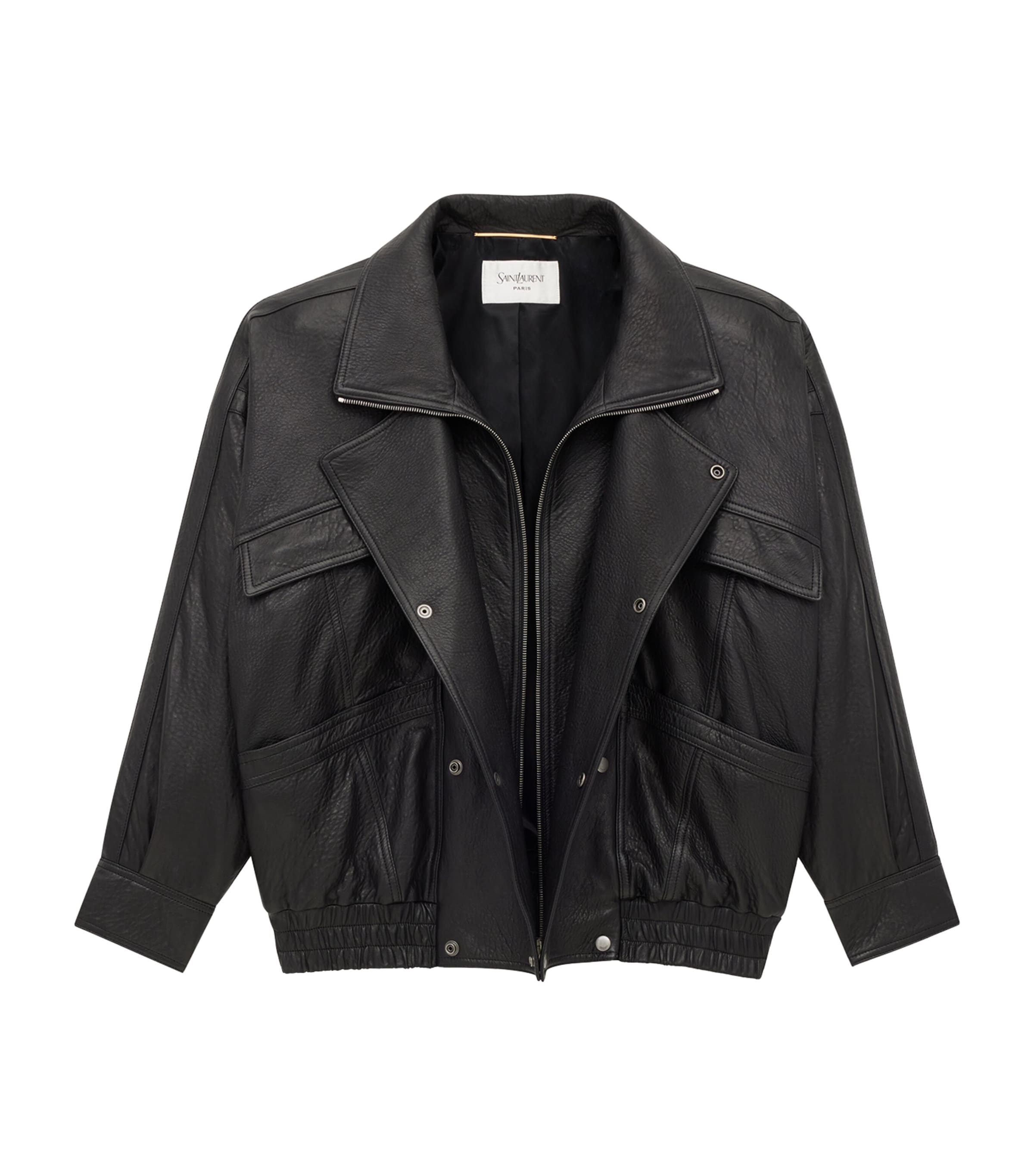 Saint Laurent Black Leather Bomber Jacket