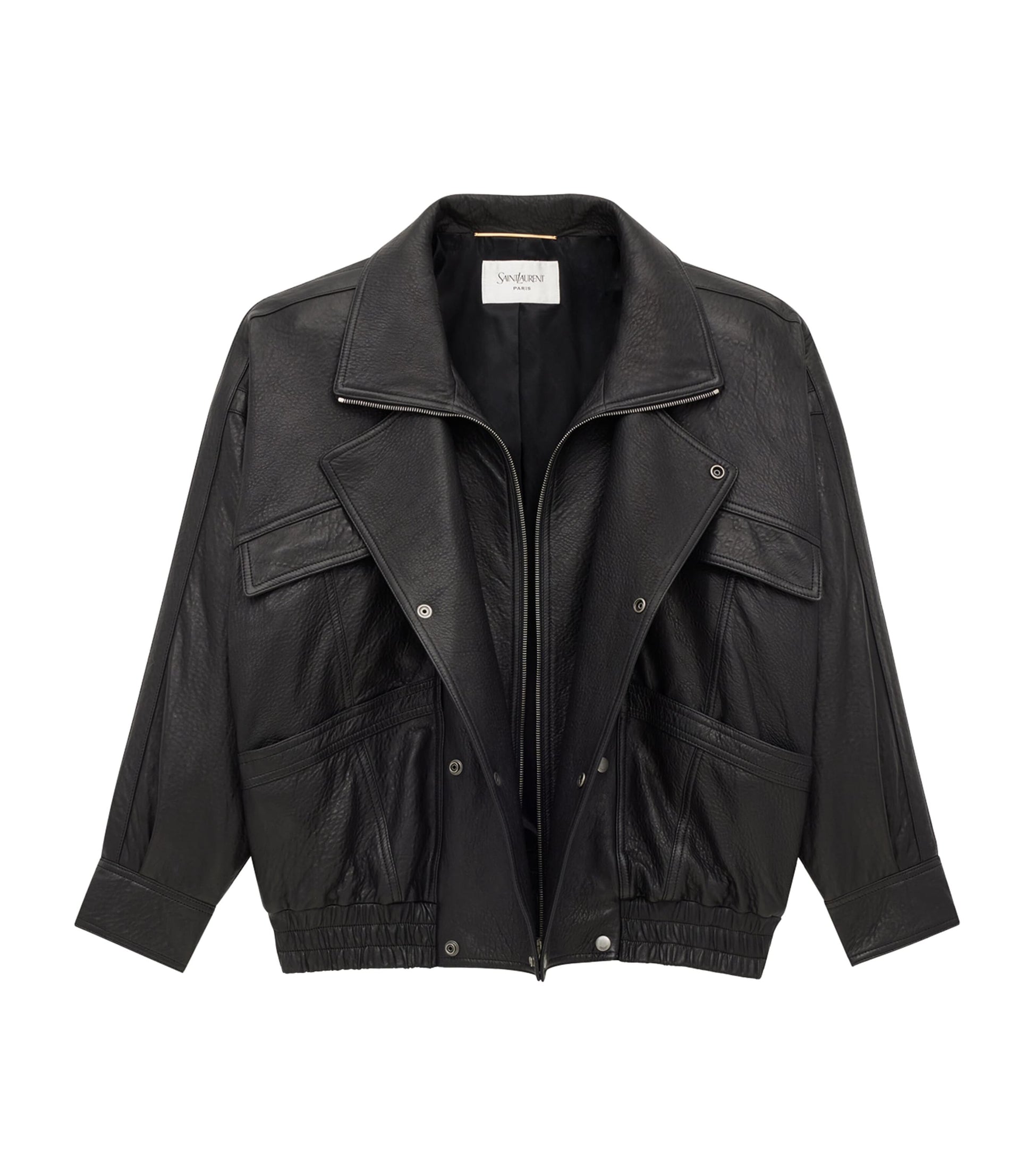 Saint Laurent Black Leather Bomber Jacket