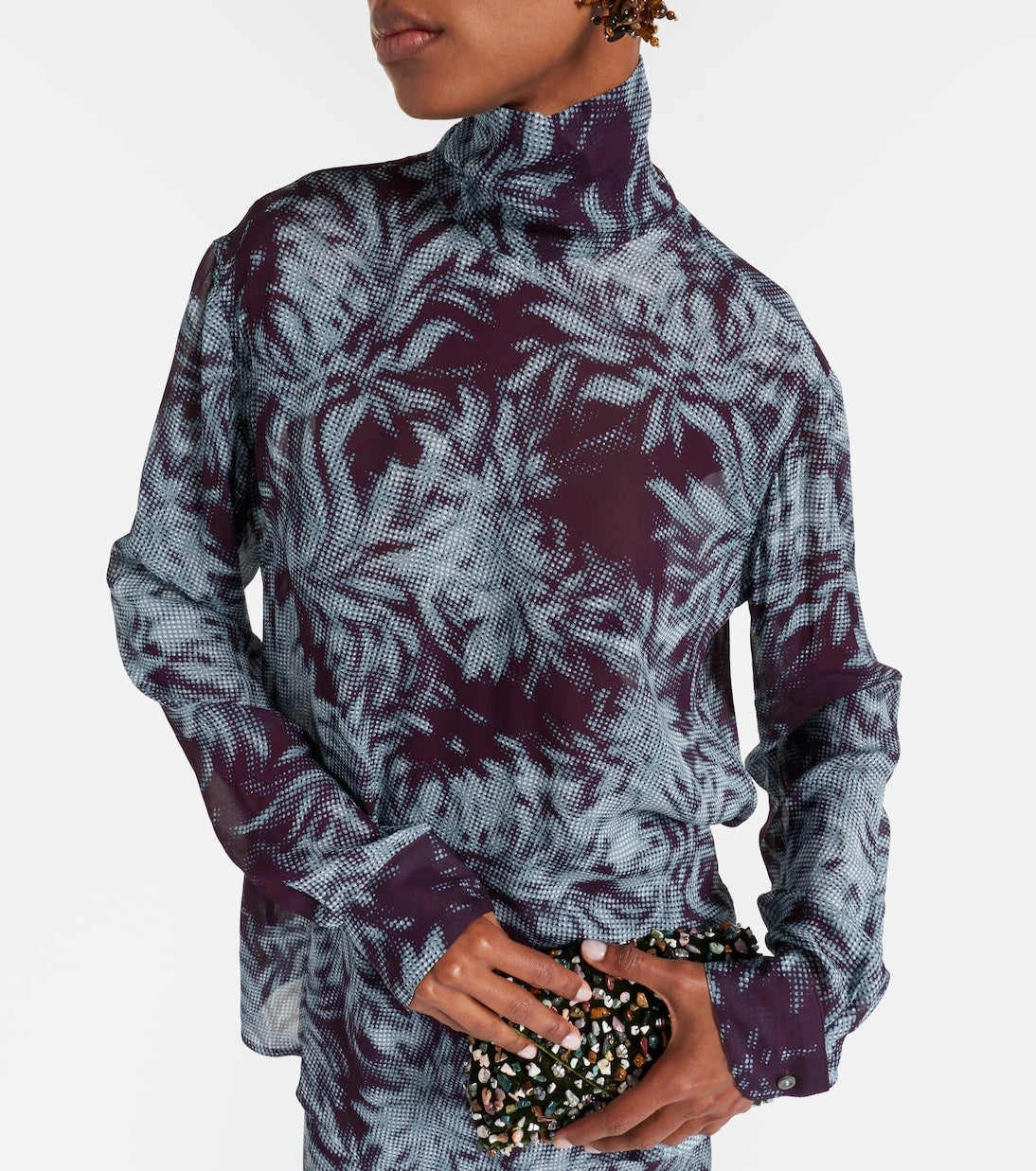 Dries Van Noten - Printed sheer chiffon turtleneck top