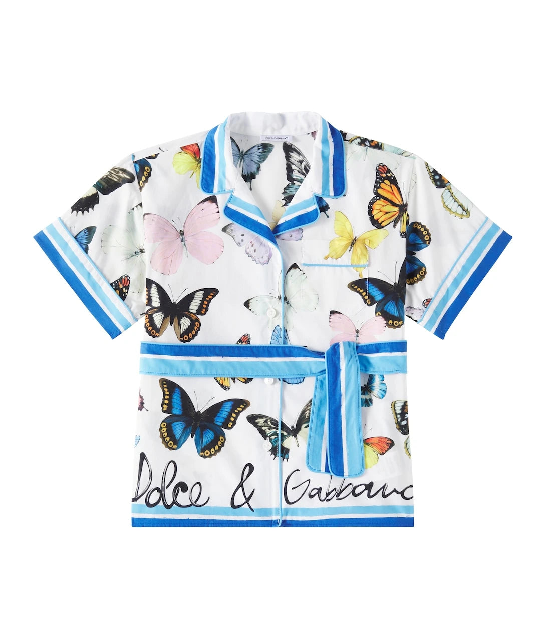 Dolce&Gabbana Kids - قميص بوبلين قطني مطبوع بحزام