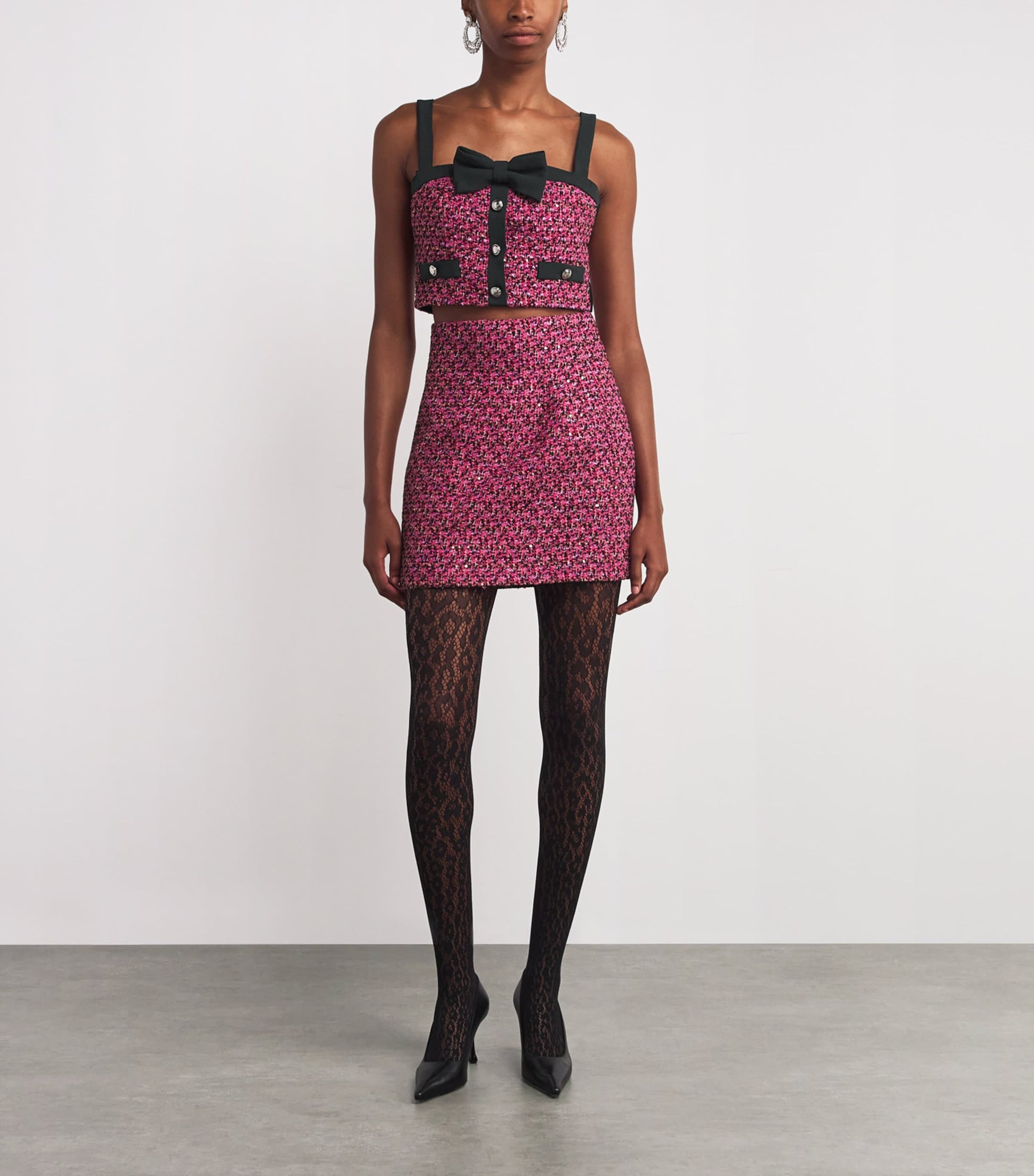 Alessandra Rich Pink Tweed Embellished Crop Top