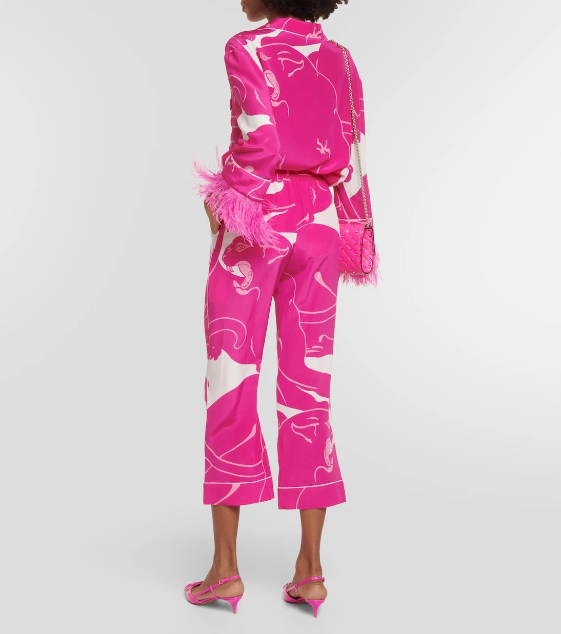 Valentino - Panther crêpe de chine pants