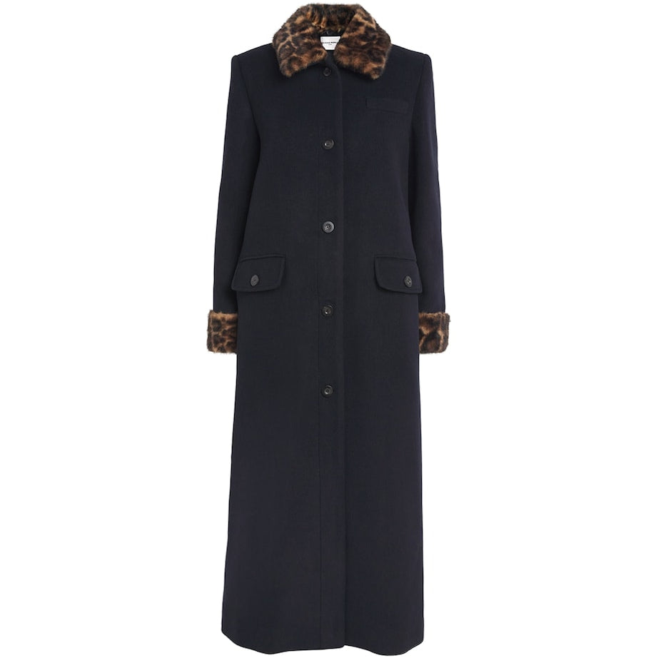 Claudie Pierlot Multi Wool-Blend Leopard-Collar Coat