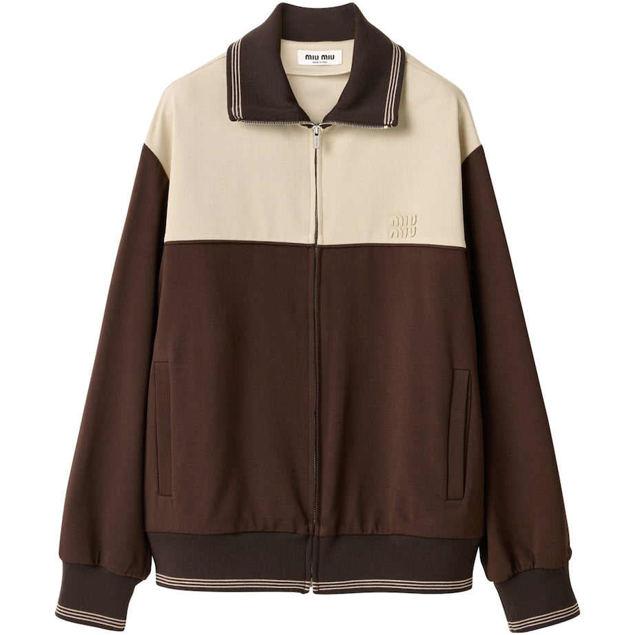 Brown Two-Tone Zip-Up Bomber Jacket