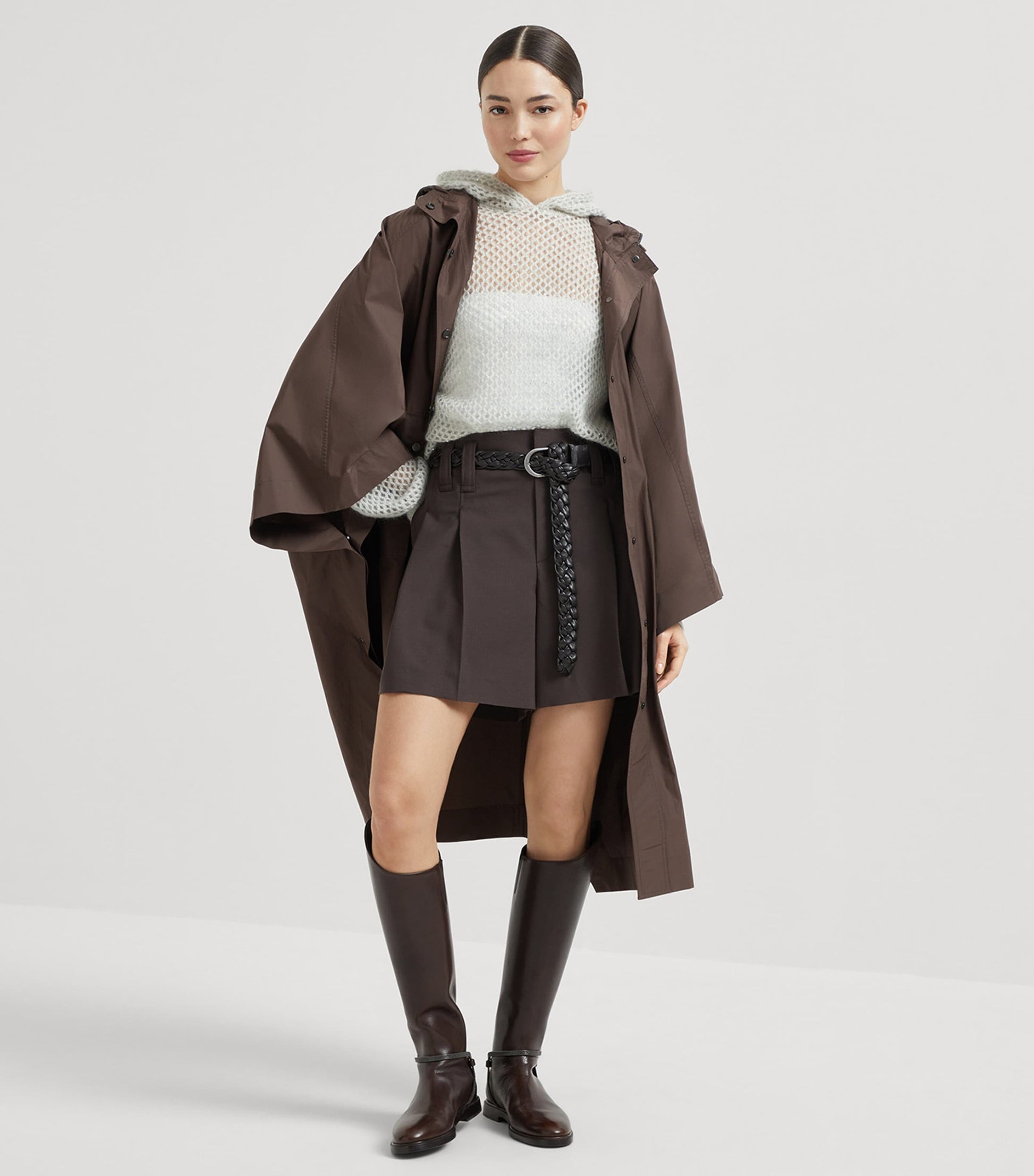 Brunello Cucinelli Grey Embellished Hooded Sweater