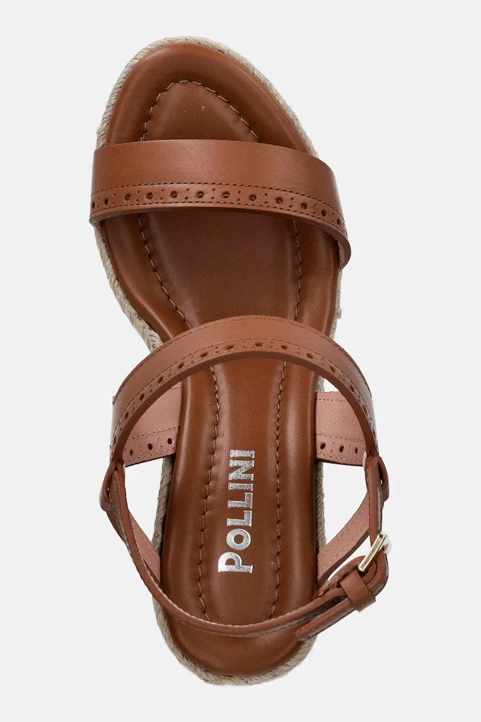 Pollini kesik platformalı deri sandalet