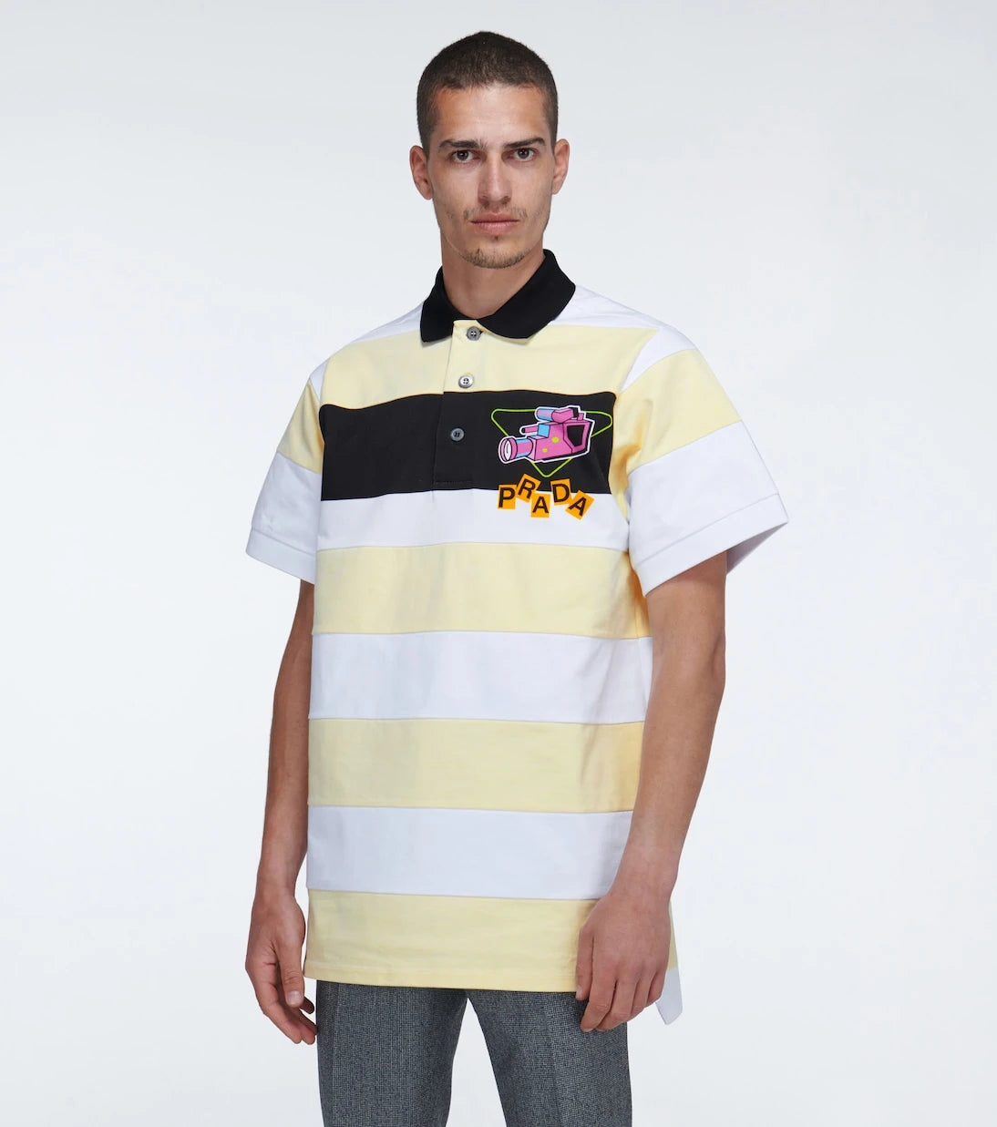 Prada - Camera printed striped polo shirt