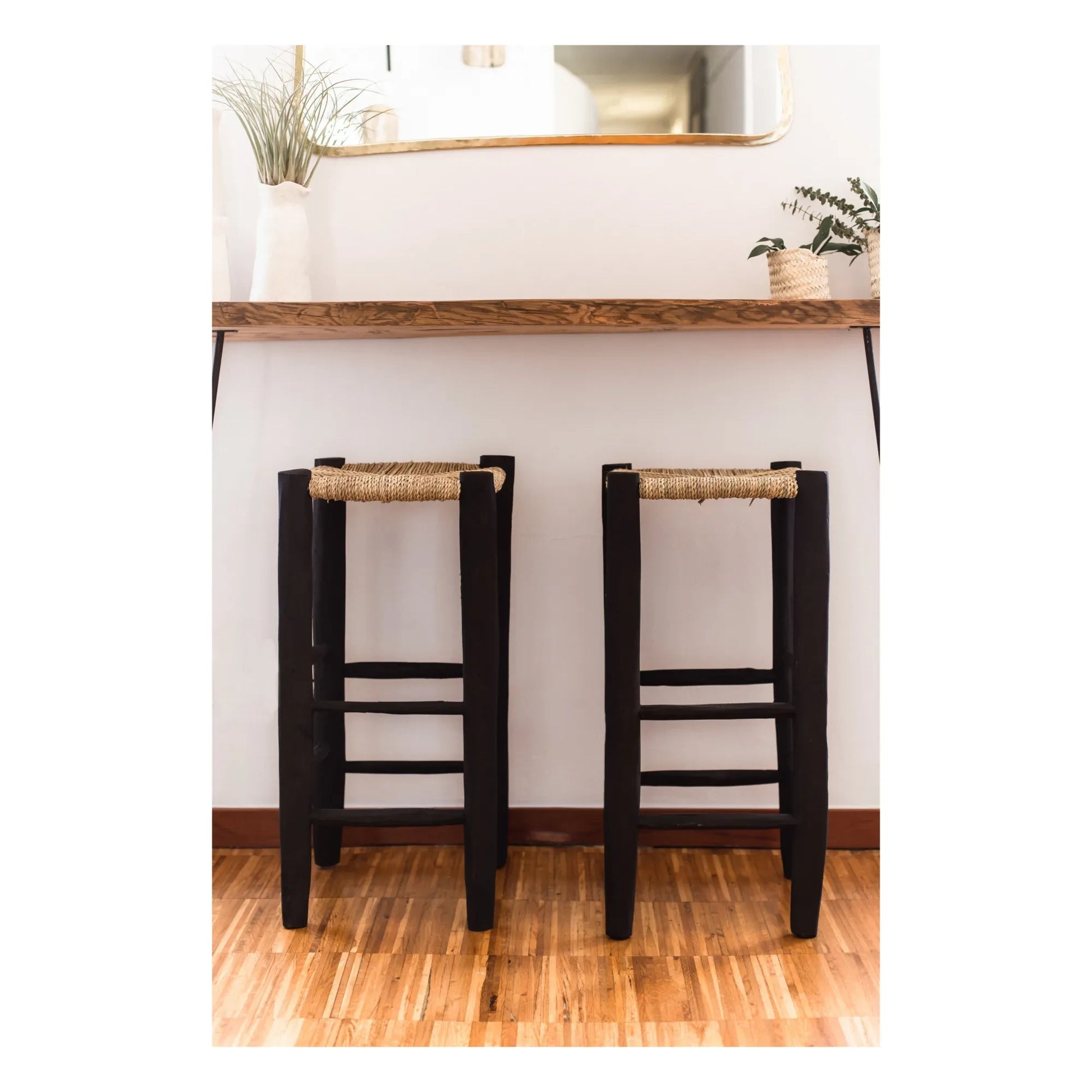 Cosydar - Palm Leaf and Painted Wood Stool | Black