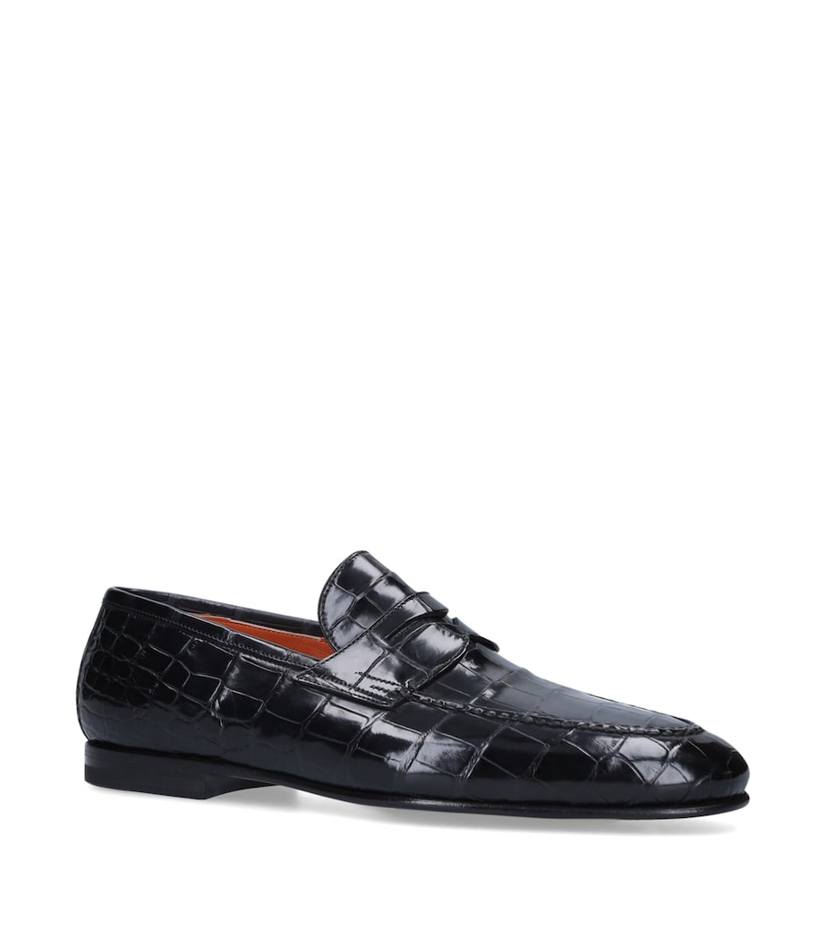 Santoni Crocodile Penny Loafers