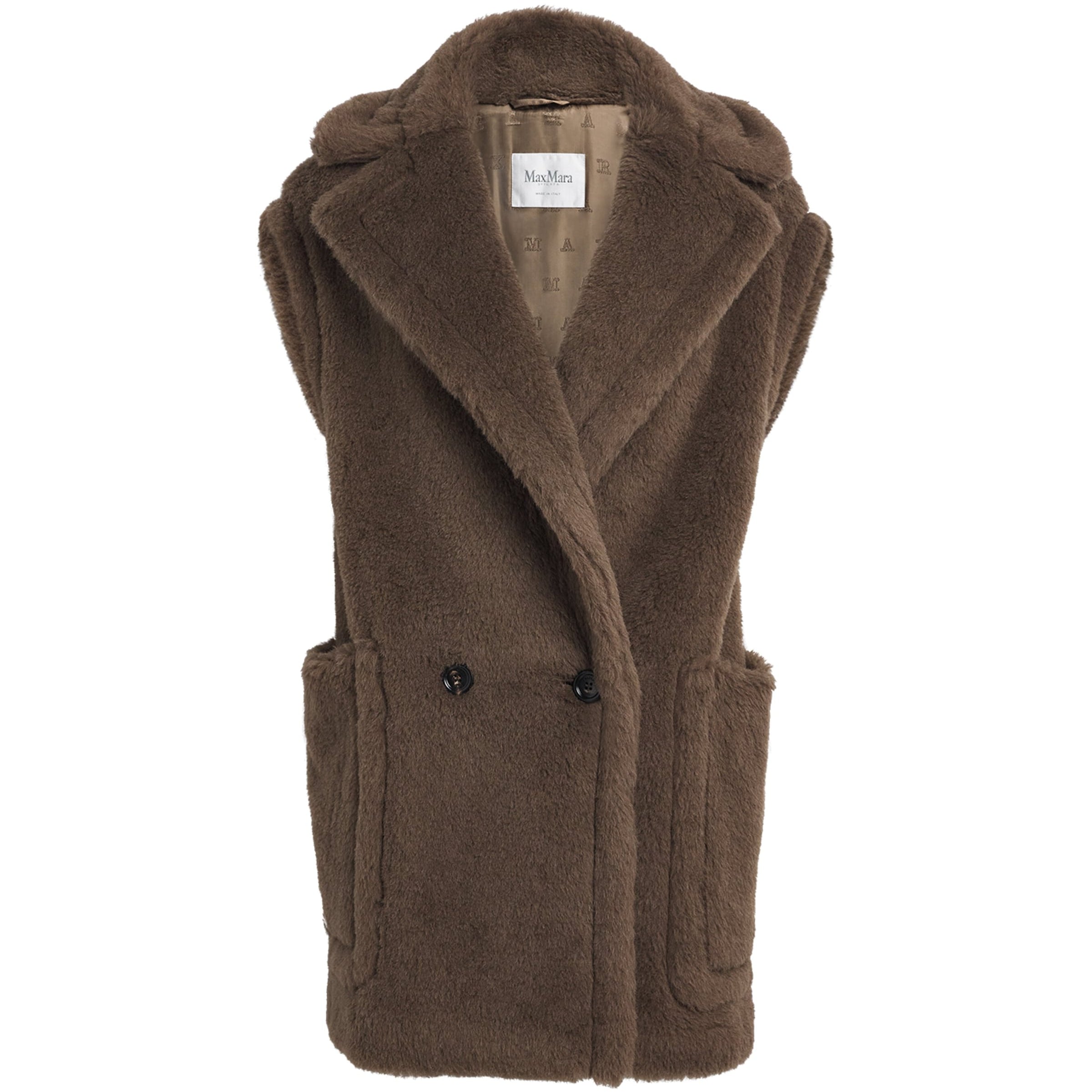 Max Mara Brown Alpaca-Wool-Silk Sleeveless Coat