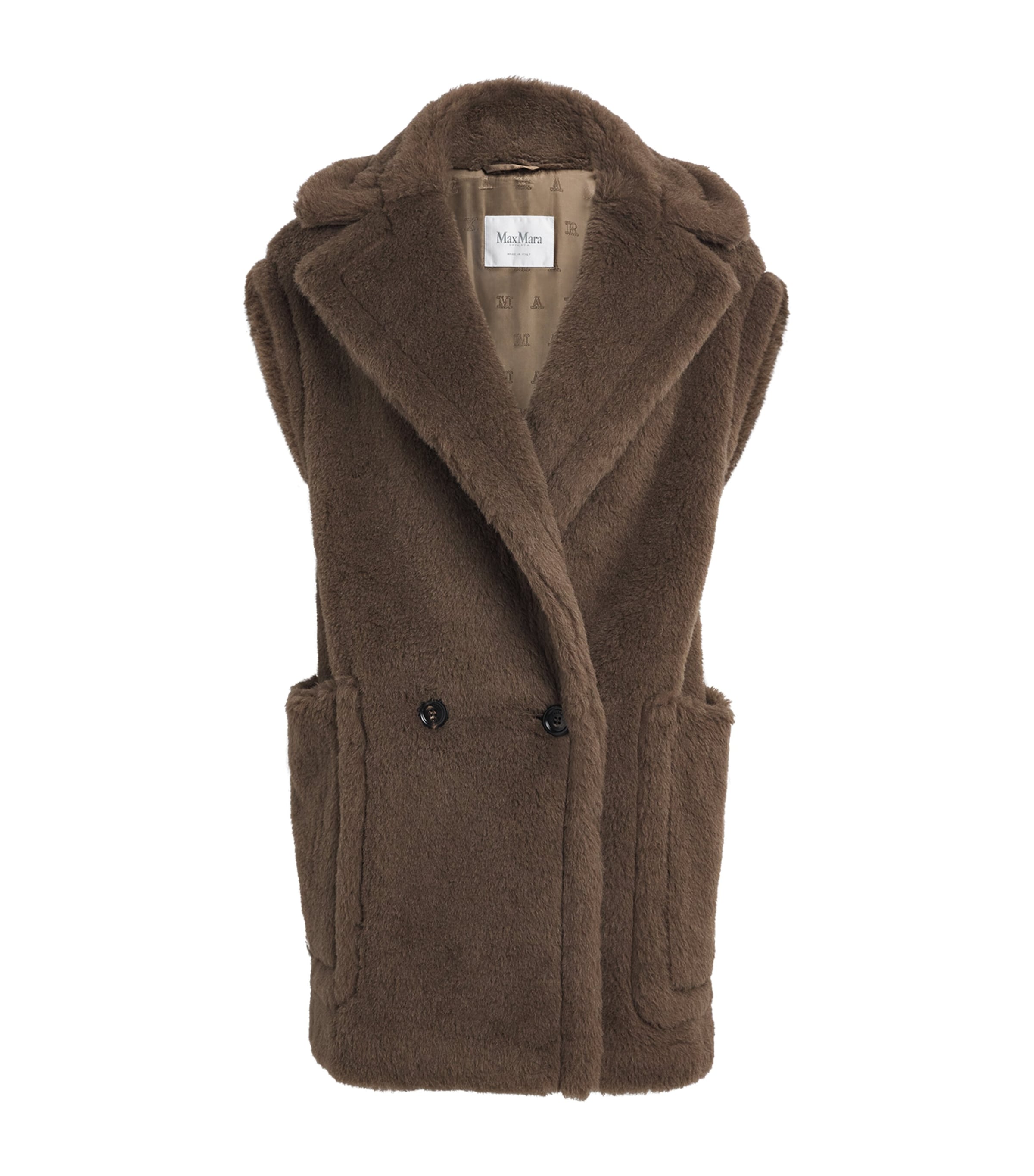 Max Mara Brown Alpaca-Wool-Silk Sleeveless Coat