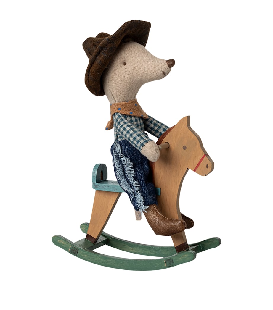 Maileg Cowboy Mouse with Rocking Horse (12cm)