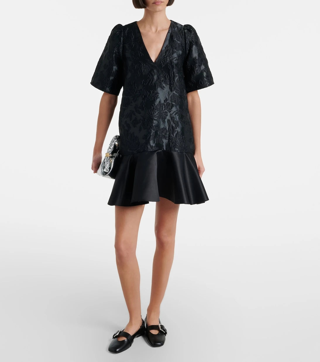 Ganni - Satin cloqué minidress
