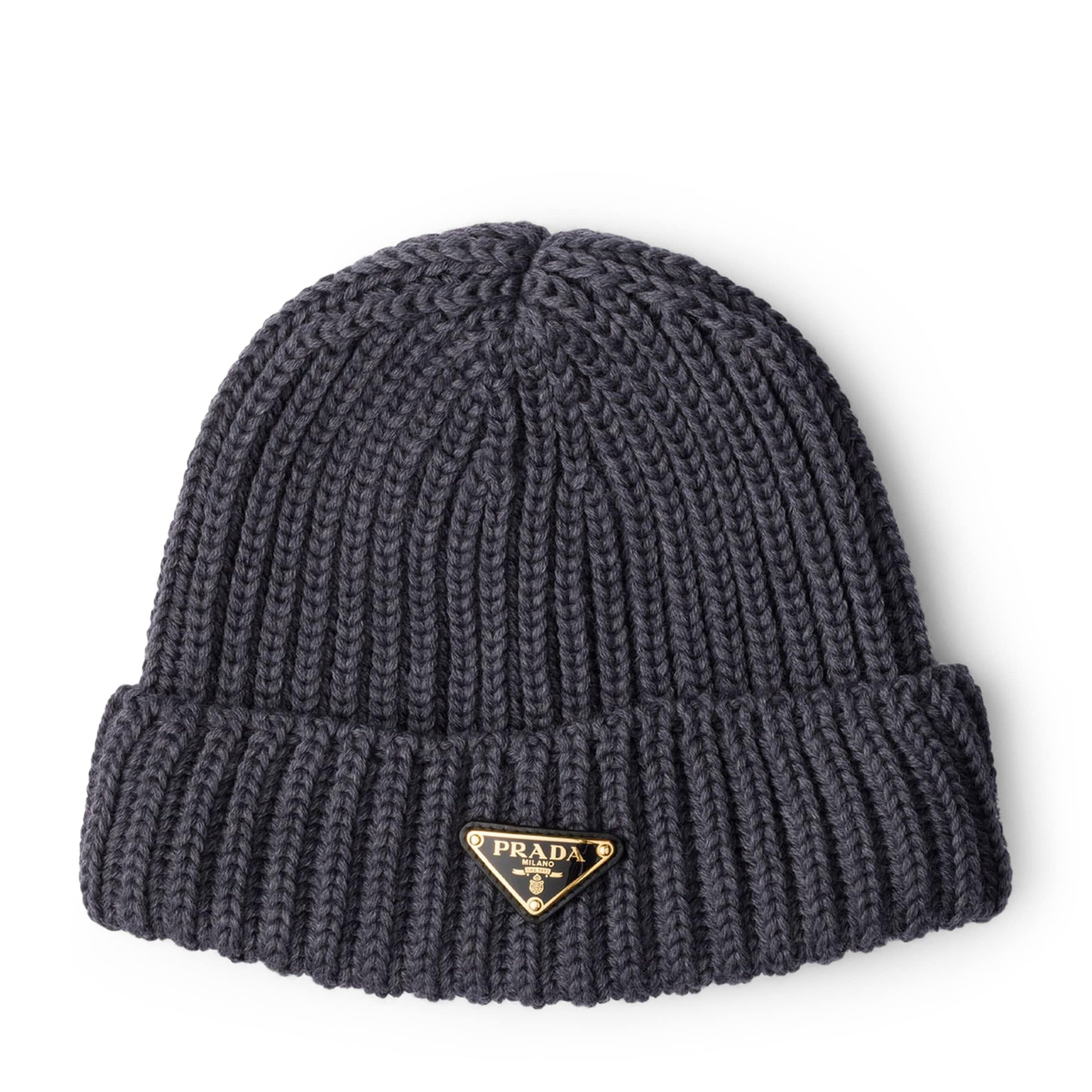 Prada Grey Wool Logo Beanie