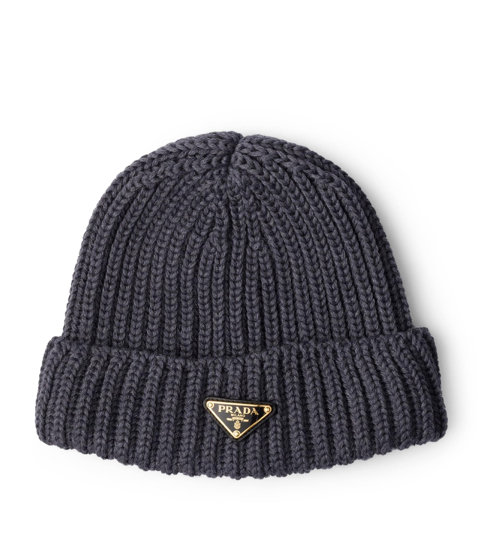 Prada Grey Wool Logo Beanie