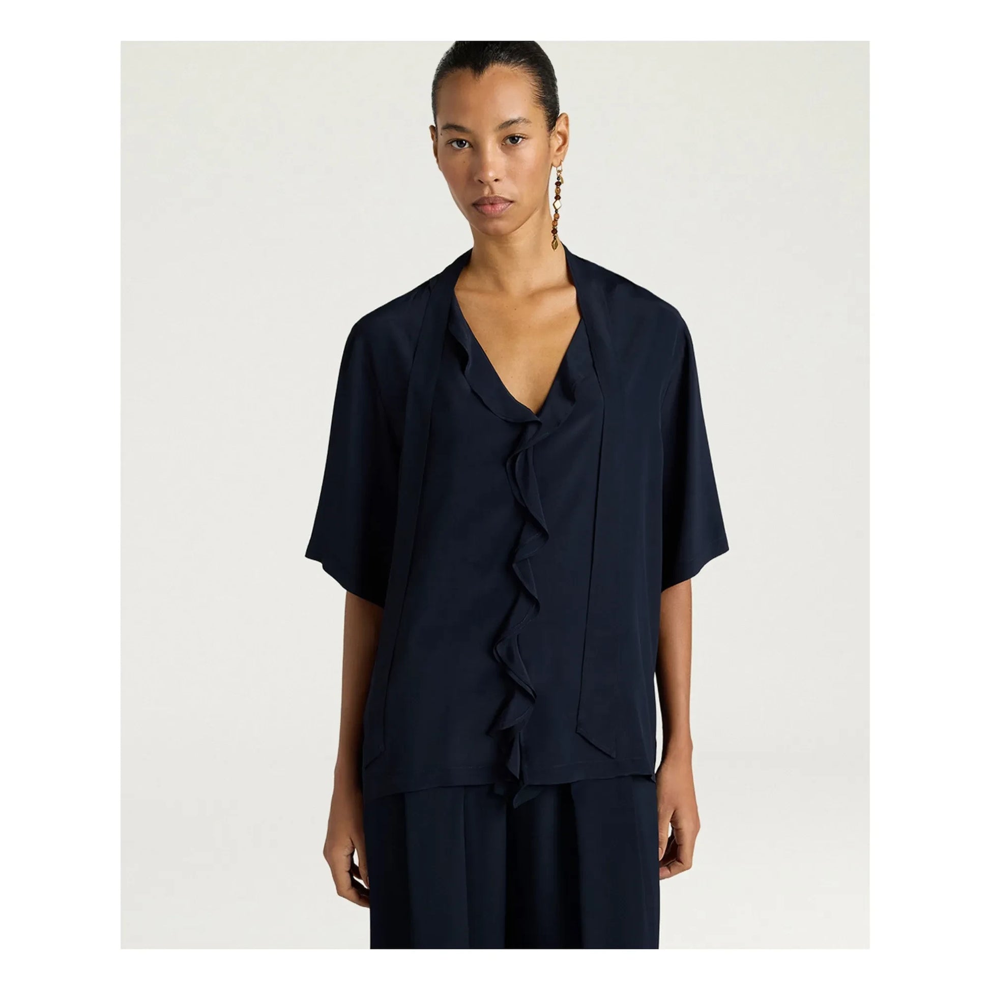 Momoni - Salvia short-sleeve blouse | Navy blue