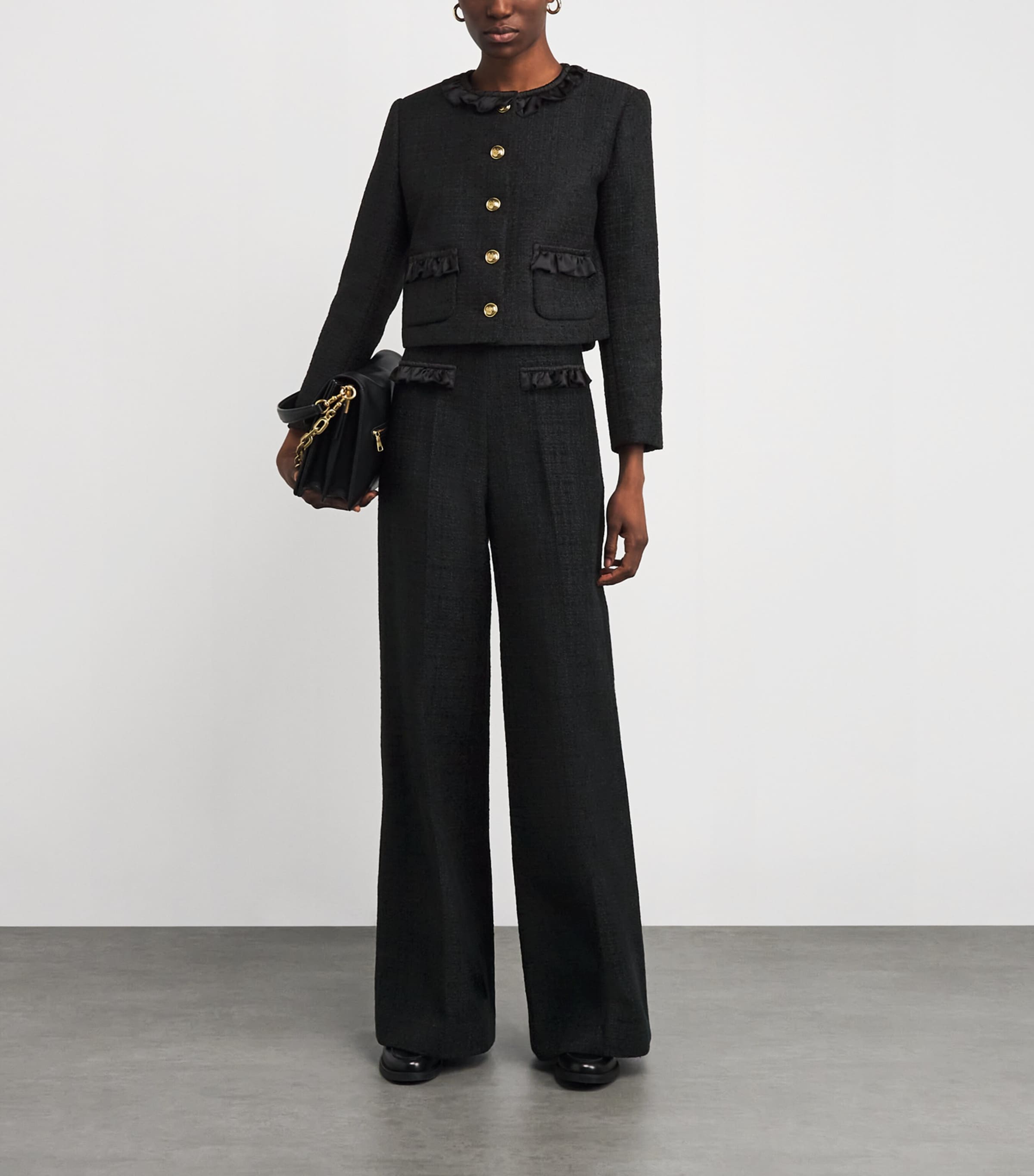 Black Tweed Ruffled Jacket