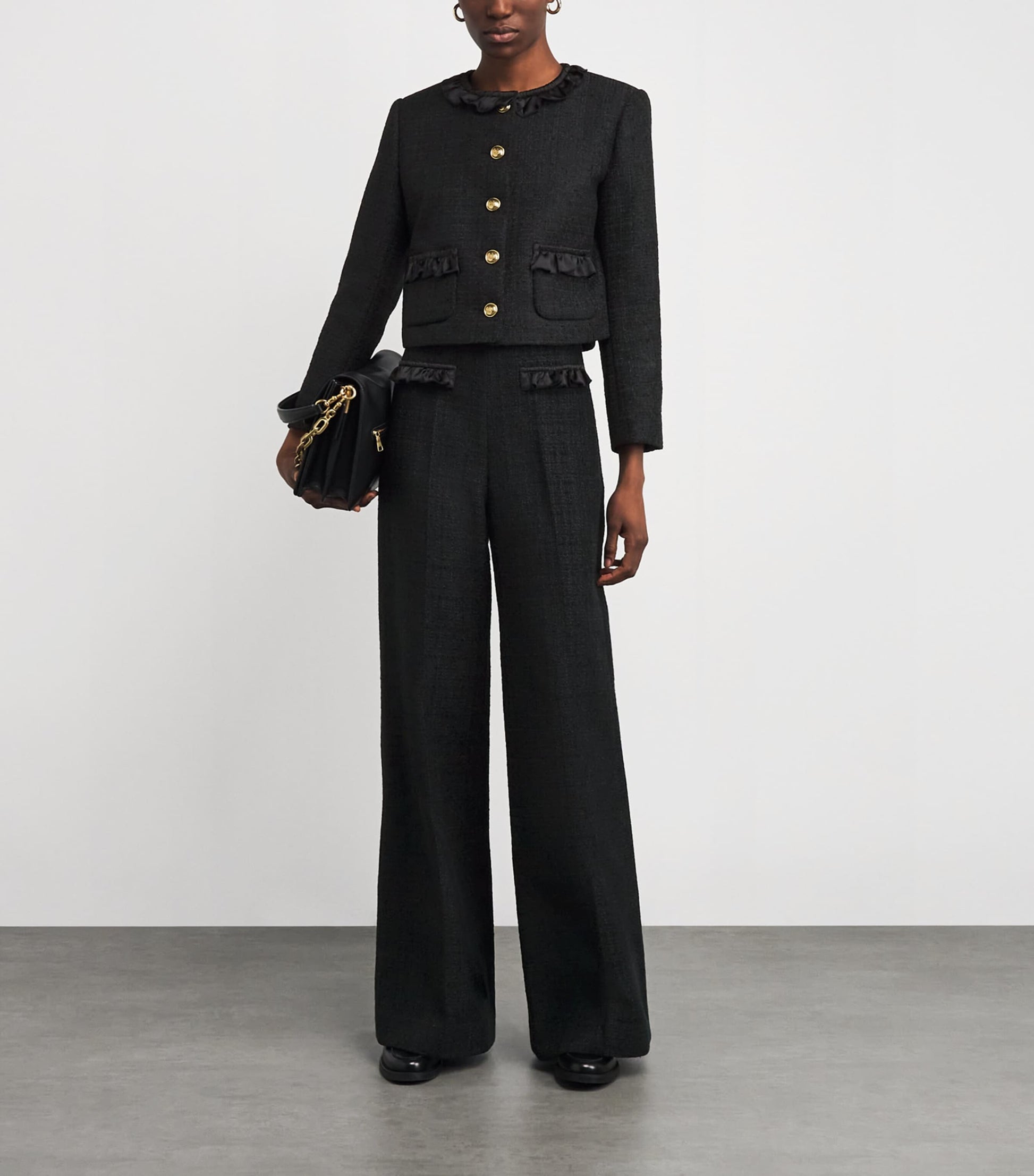 Black Tweed Ruffled Jacket