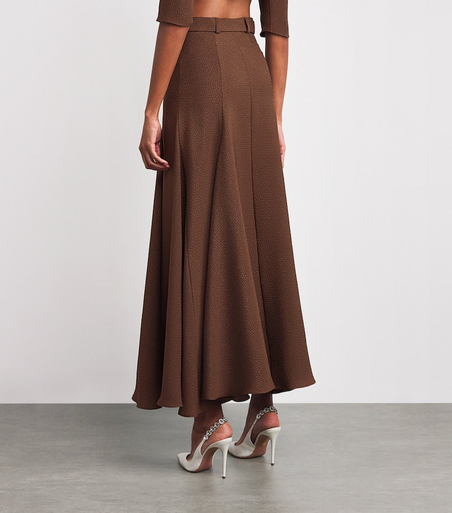 Edeline Lee Brown Jacquard Jete Midi Skirt