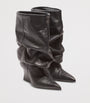 Balmain Black Leather Wedge Ankle Boots 60