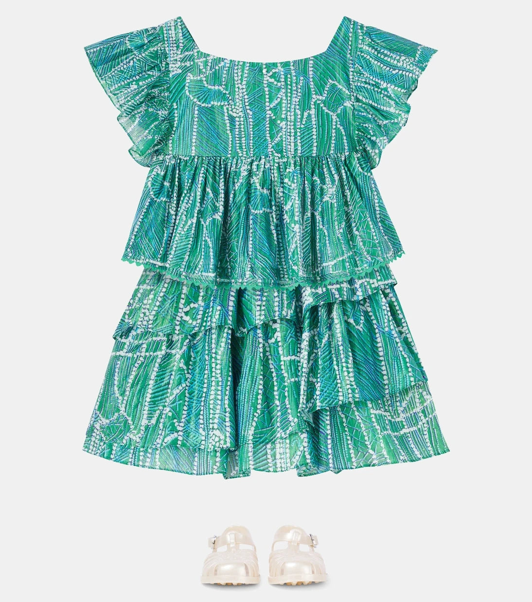 Poupette St Barth Kids - Cycas printed ruffled cotton-blend top