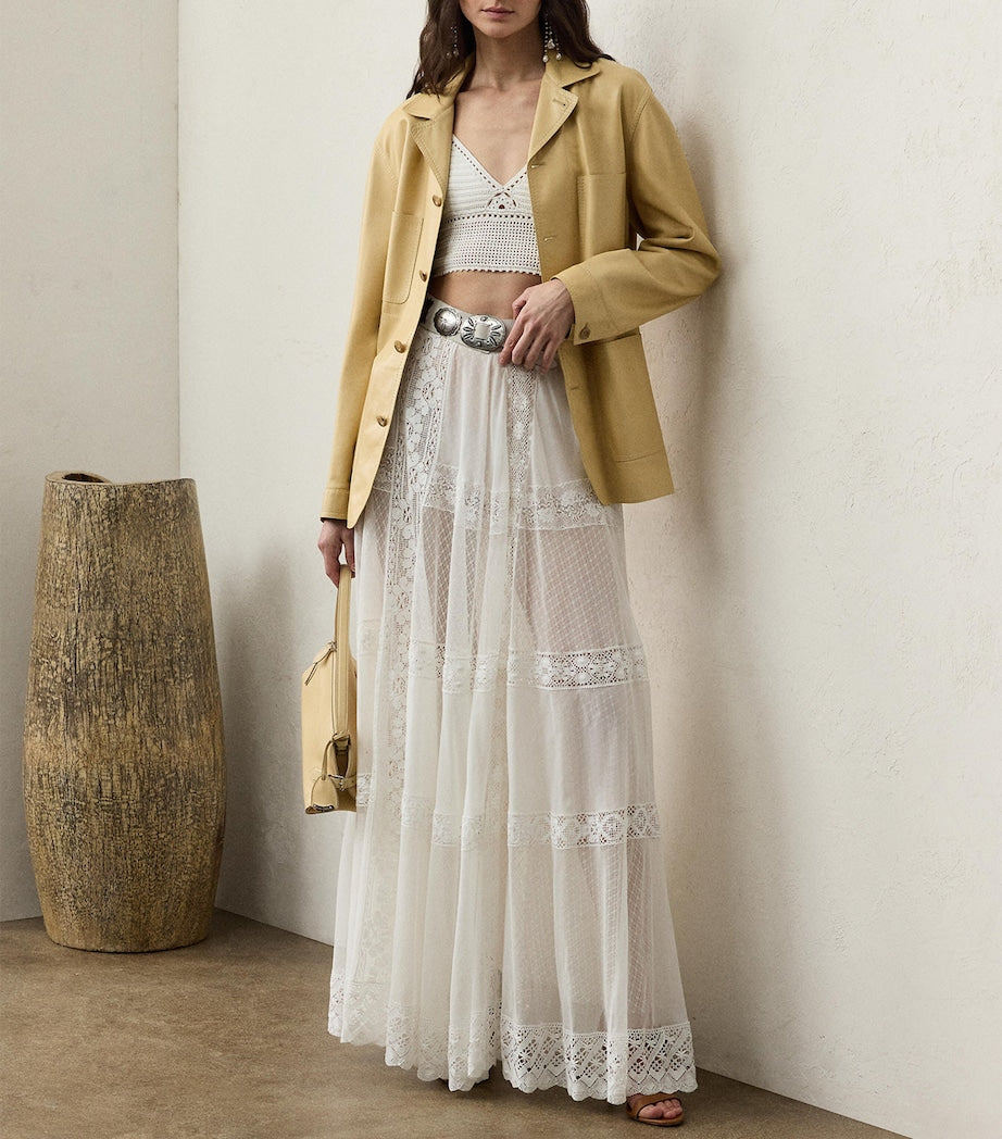 Ralph Lauren Collection White Cotton-Silk Malti Skirt