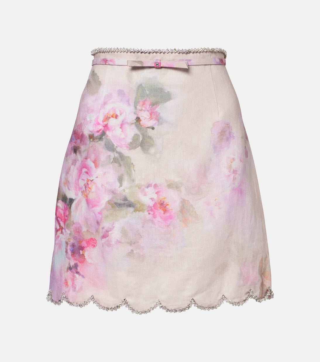 Zimmermann - Crush floral linen miniskirt