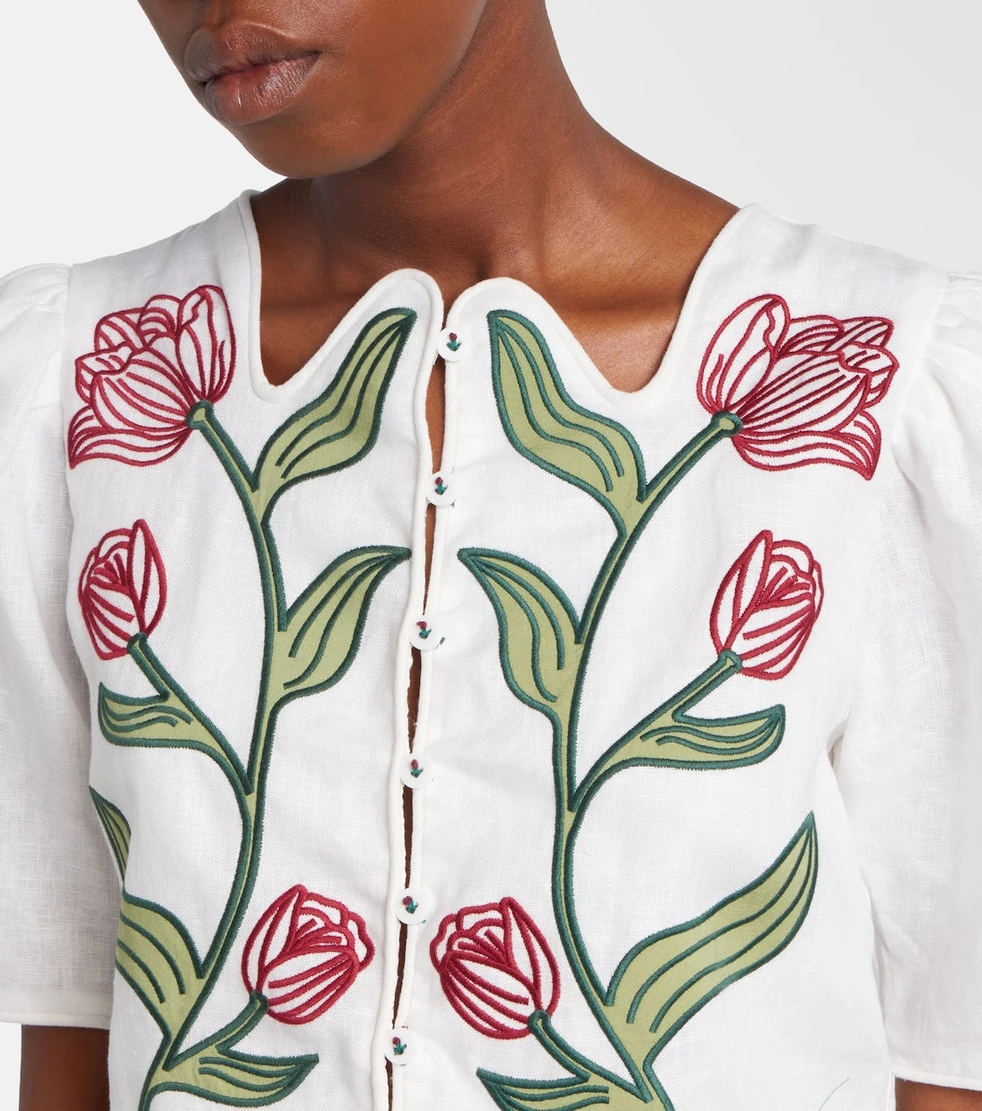 Farm Rio - Embroidered cropped linen shirt
