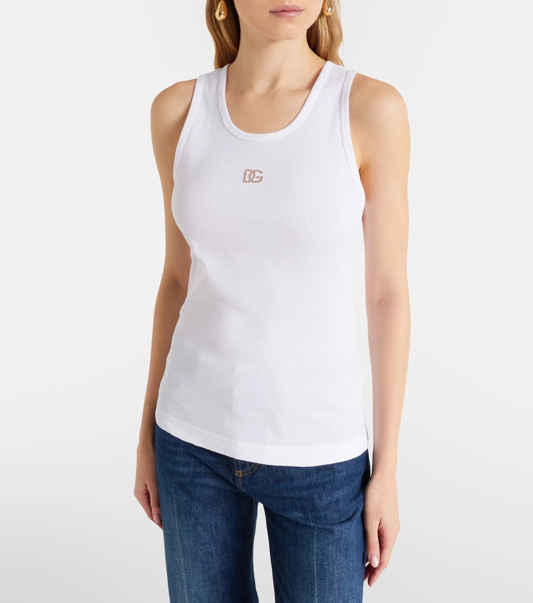 Dolce&Gabbana - DG embellished ribbed-knit cotton tank top