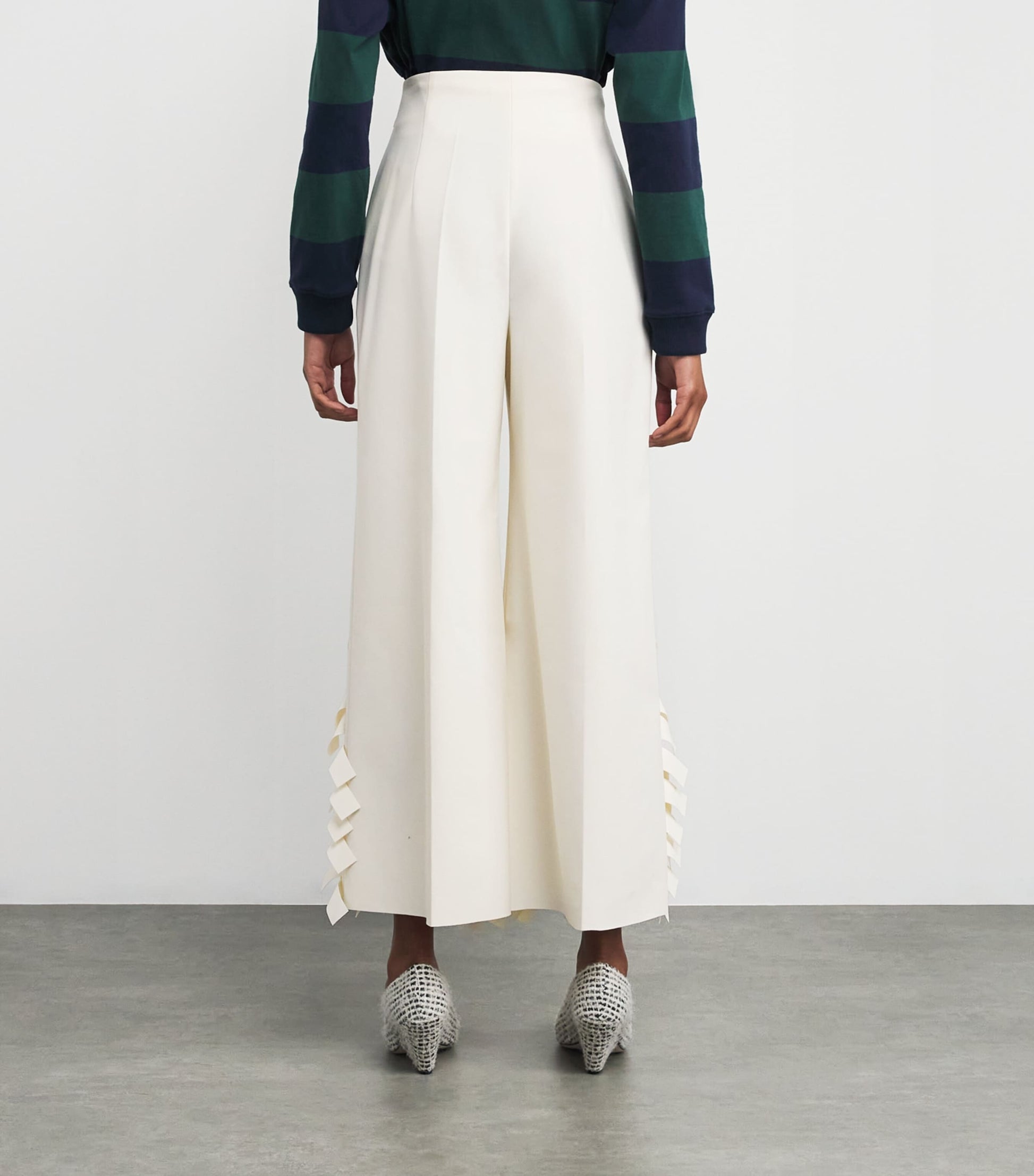 Fringe Wide-Leg Trousers IVORY