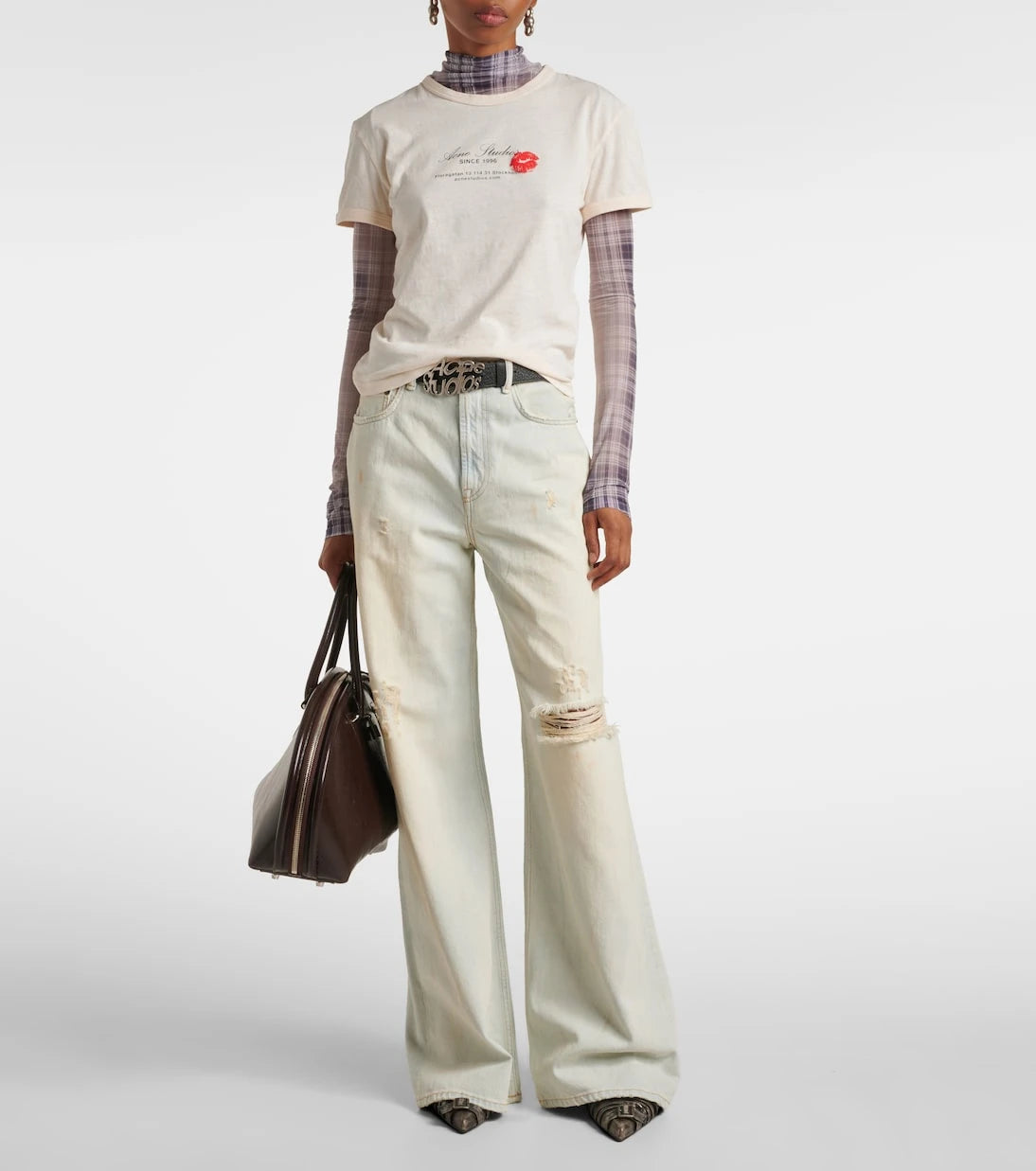 Acne Studios - تي شيرت جيرسيه قطني بشعار