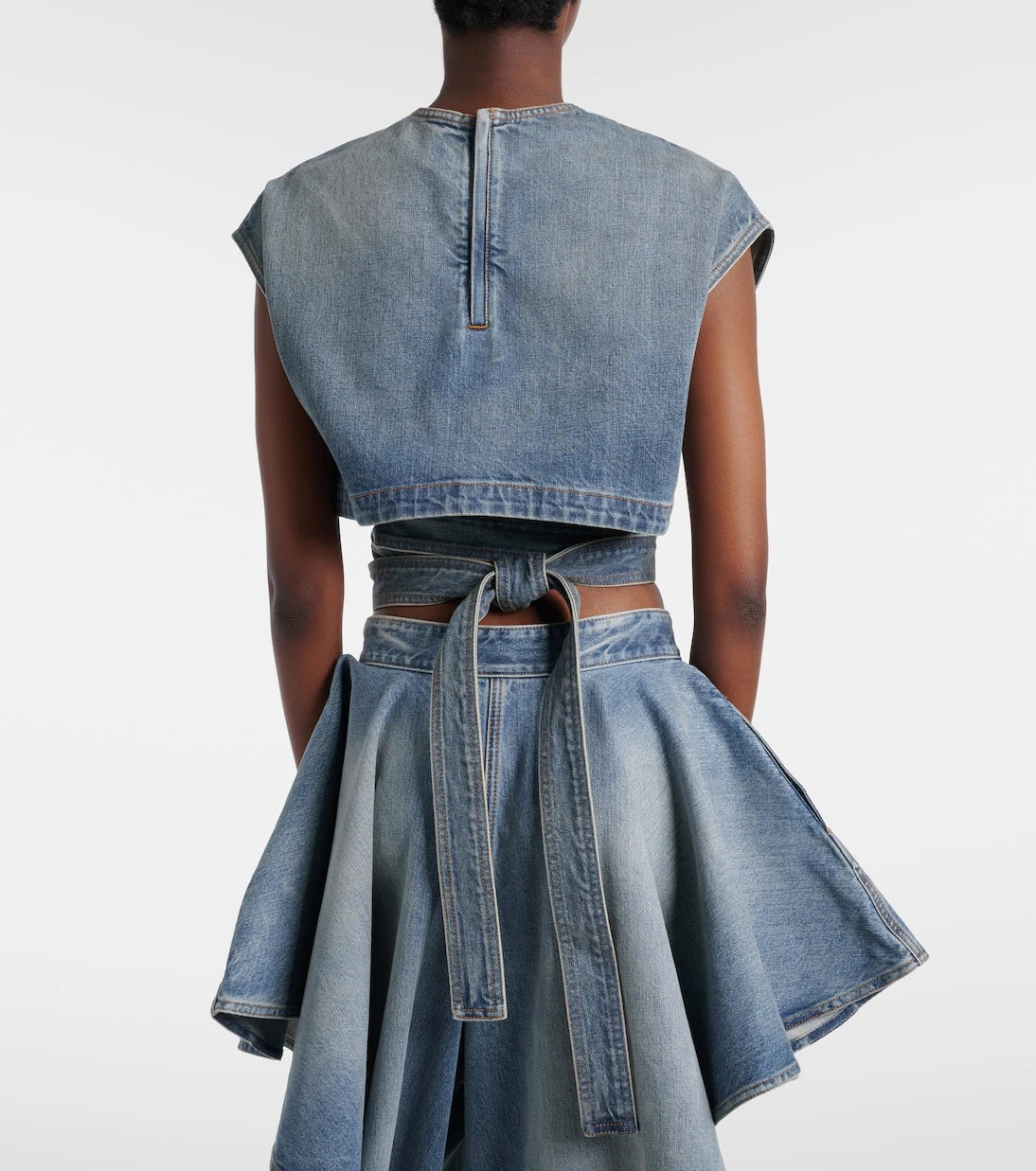 Alaïa - Belted denim crop top