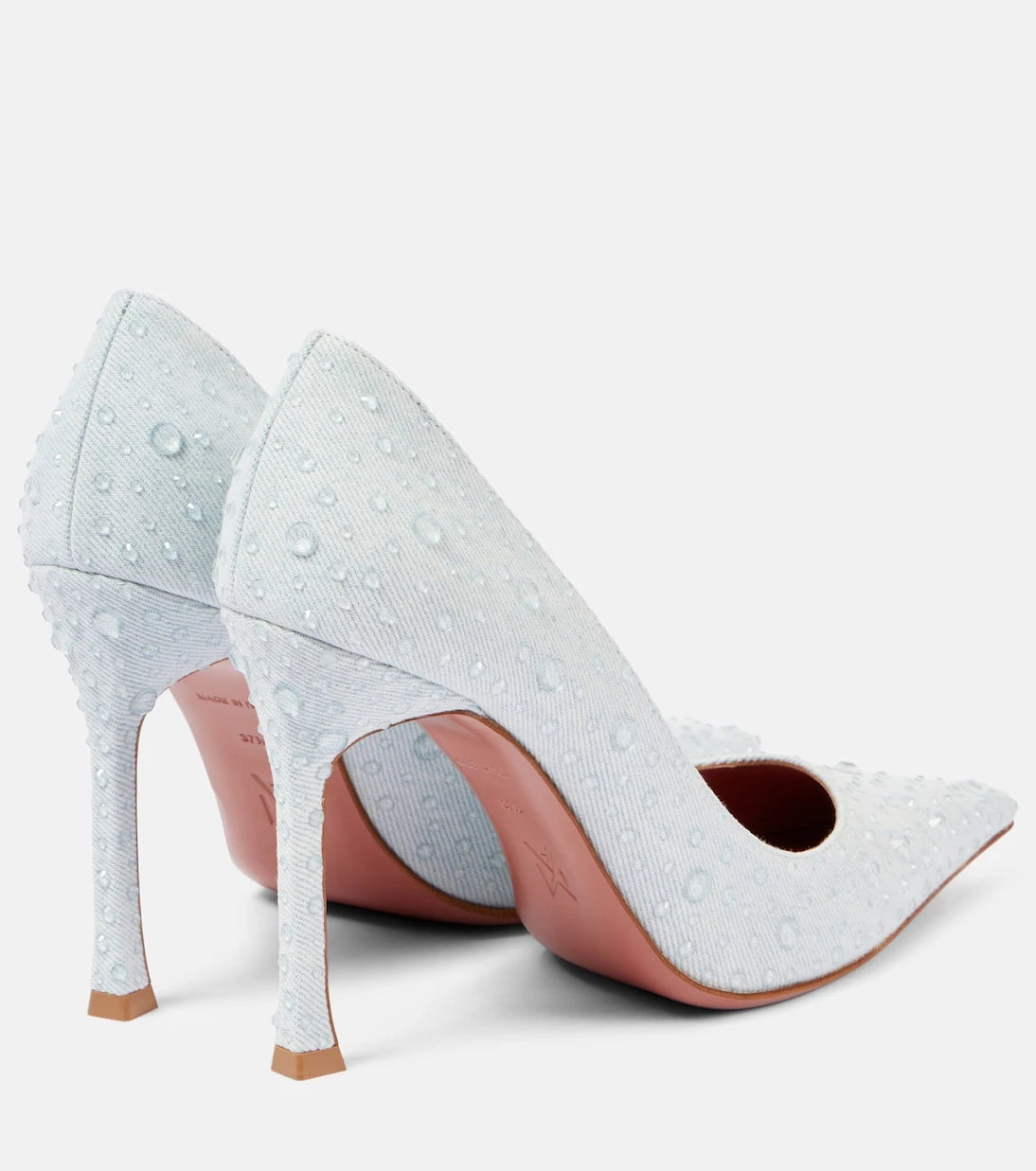 Amina Muaddi - Elsa 105 embellished denim pumps