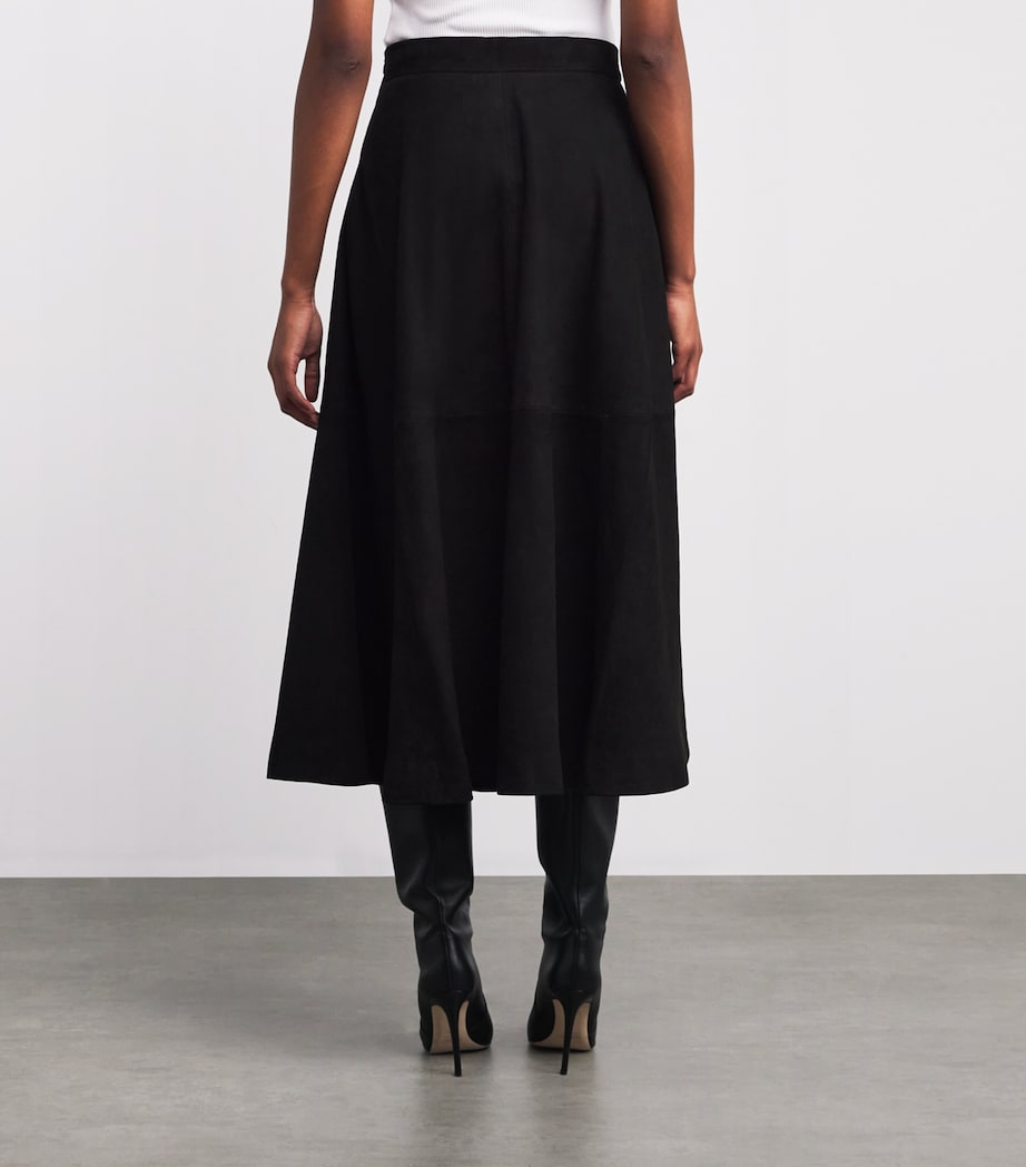 Róhe Black Suede A-Line Midi Skirt