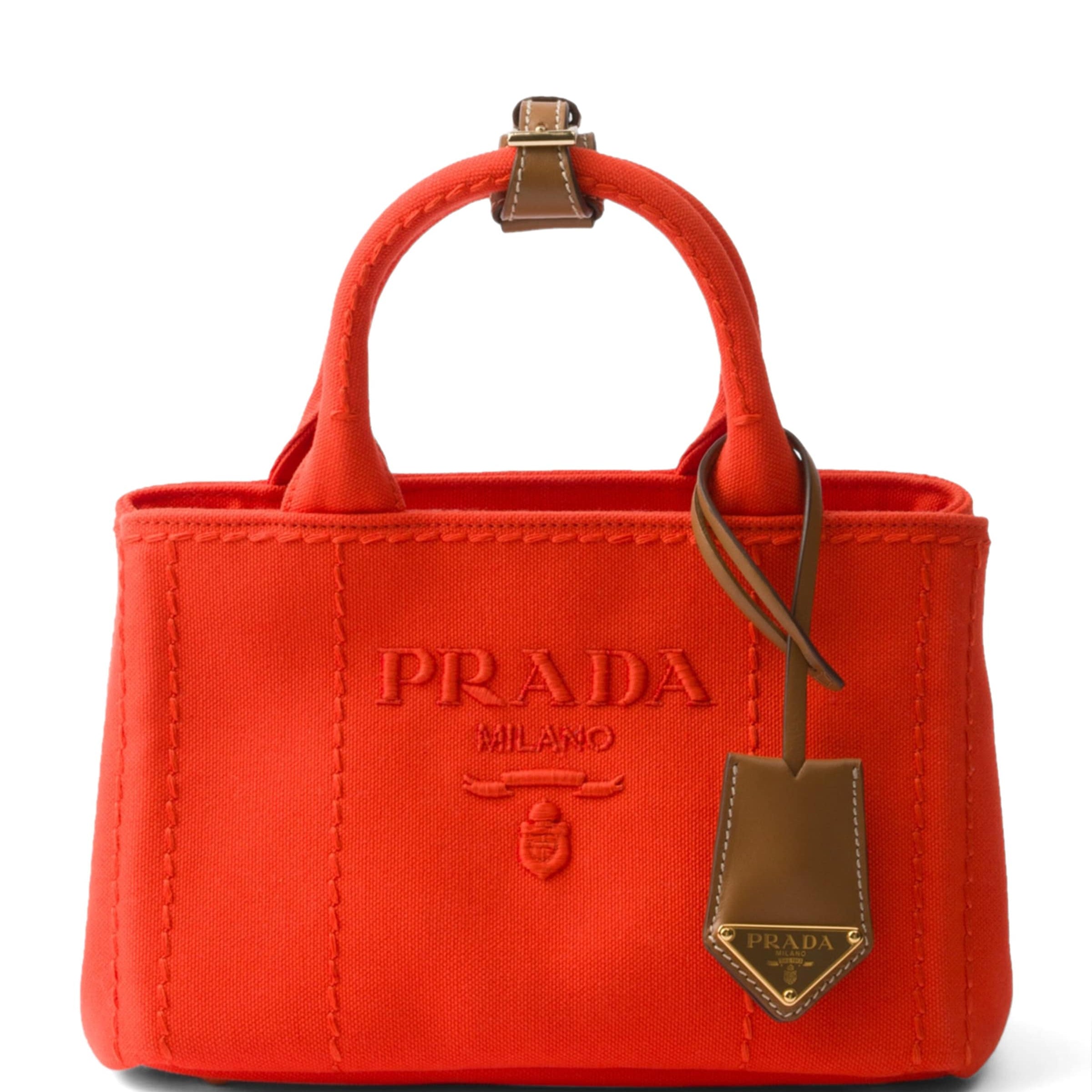 Prada Orange Mini Canvas Logo Top-Handle Bag