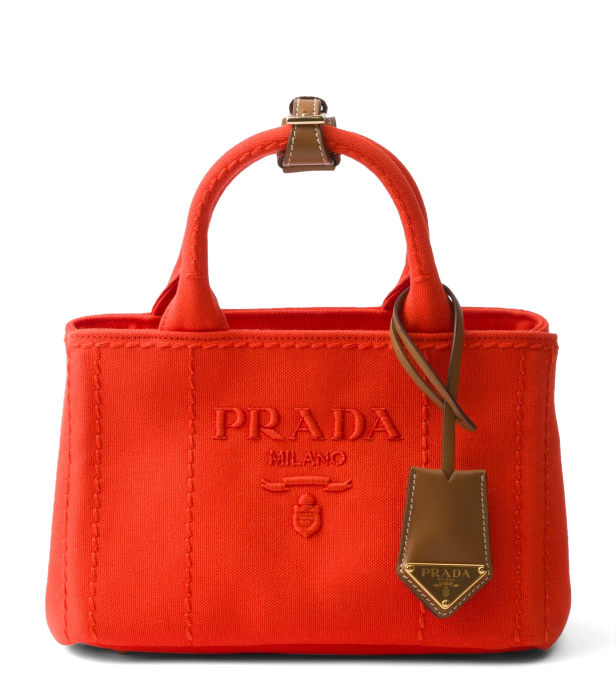 Prada Orange Mini Canvas Logo Top-Handle Bag