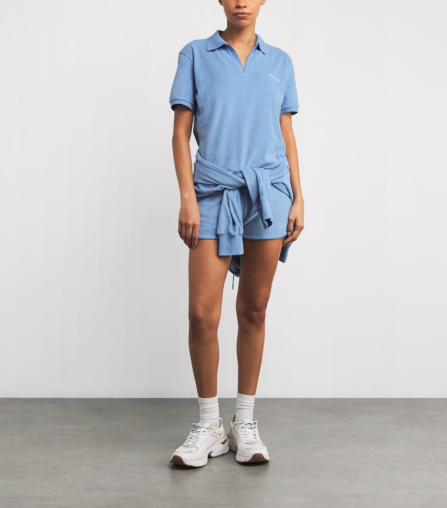 Hunza G Blue Cotton Terry Towelling Polo Shirt