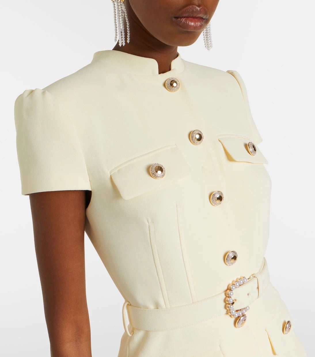 Self-Portrait - Belted peplum crêpe midi dress