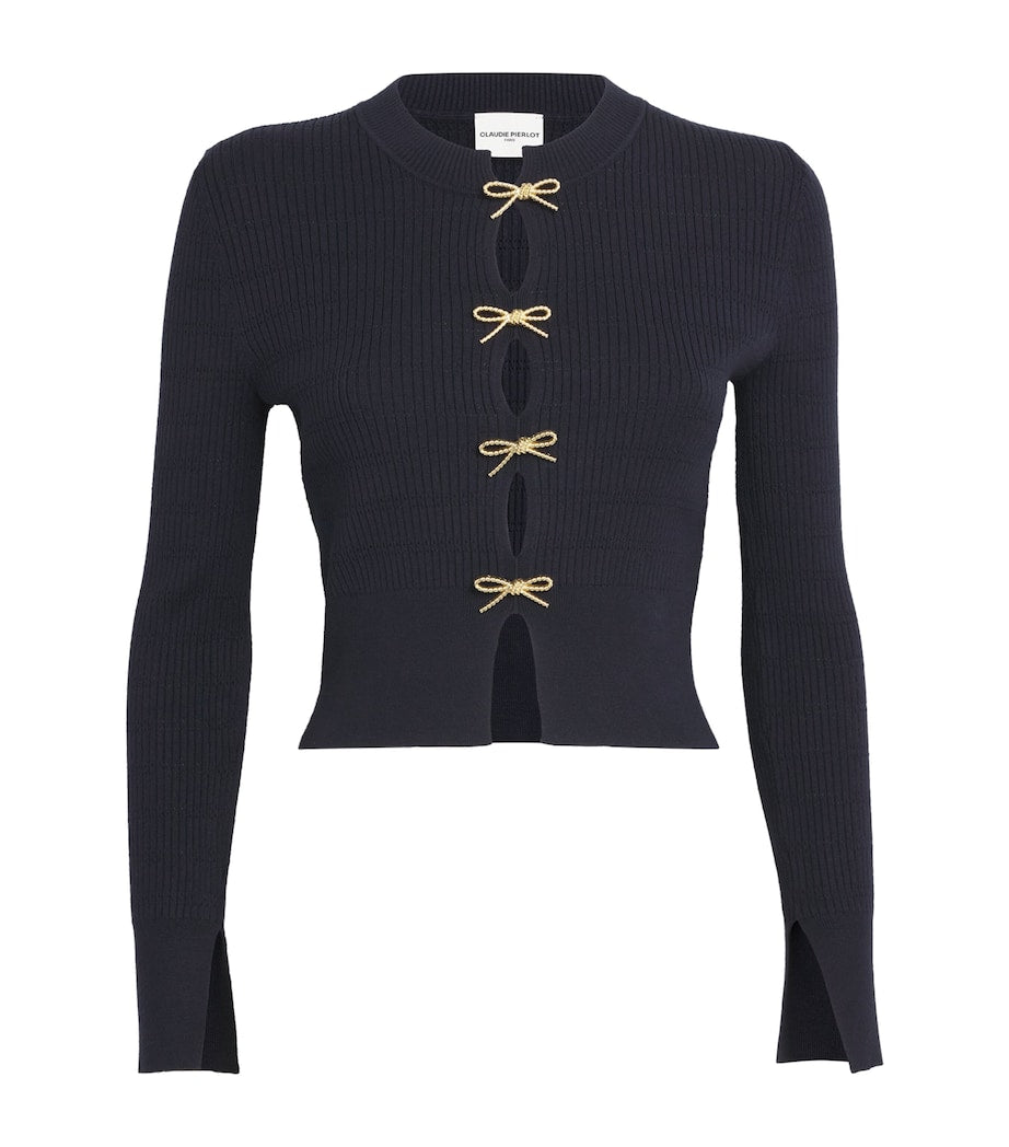 Claudie Pierlot Blue Bow-Embellished Cut-Out Sweater