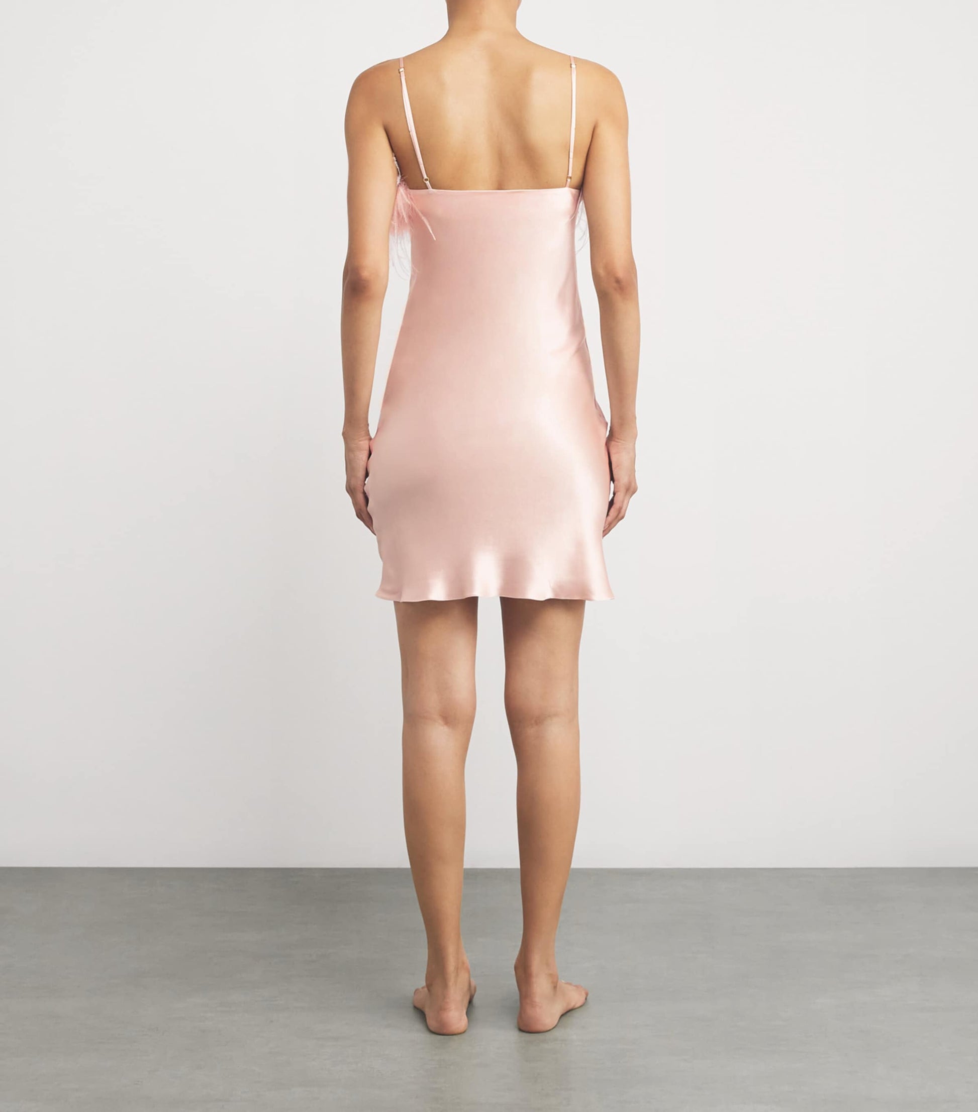 Gilda & Pearl Pink Silk-Ostrich Feather Slip Dress