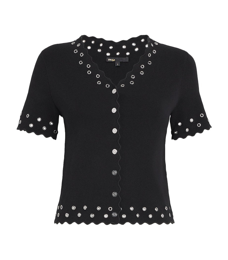 Maje Black Scalloped Eyelet Cardigan
