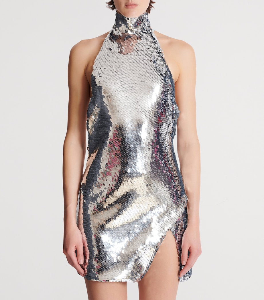 Silver Sequinned Halterneck Mini Dress