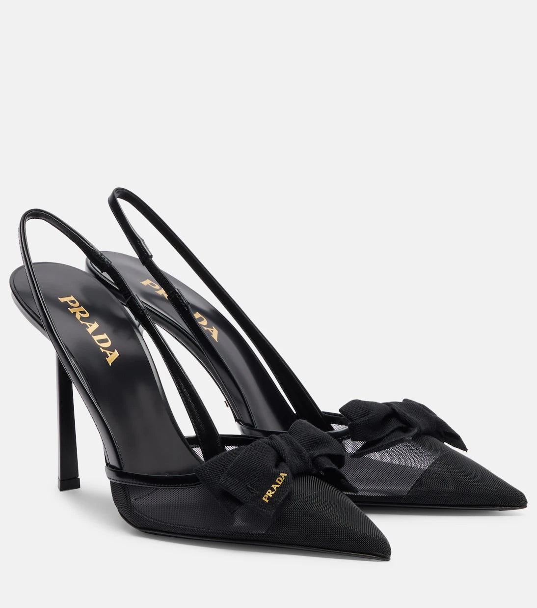 Prada - 100 leather-trimmed mesh slingback pumps