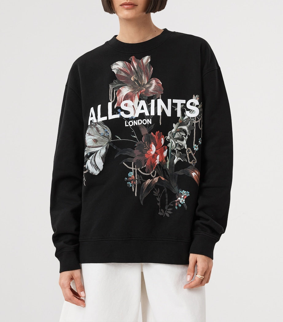 Black Cotton Floral Logo Etta Sweatshirt