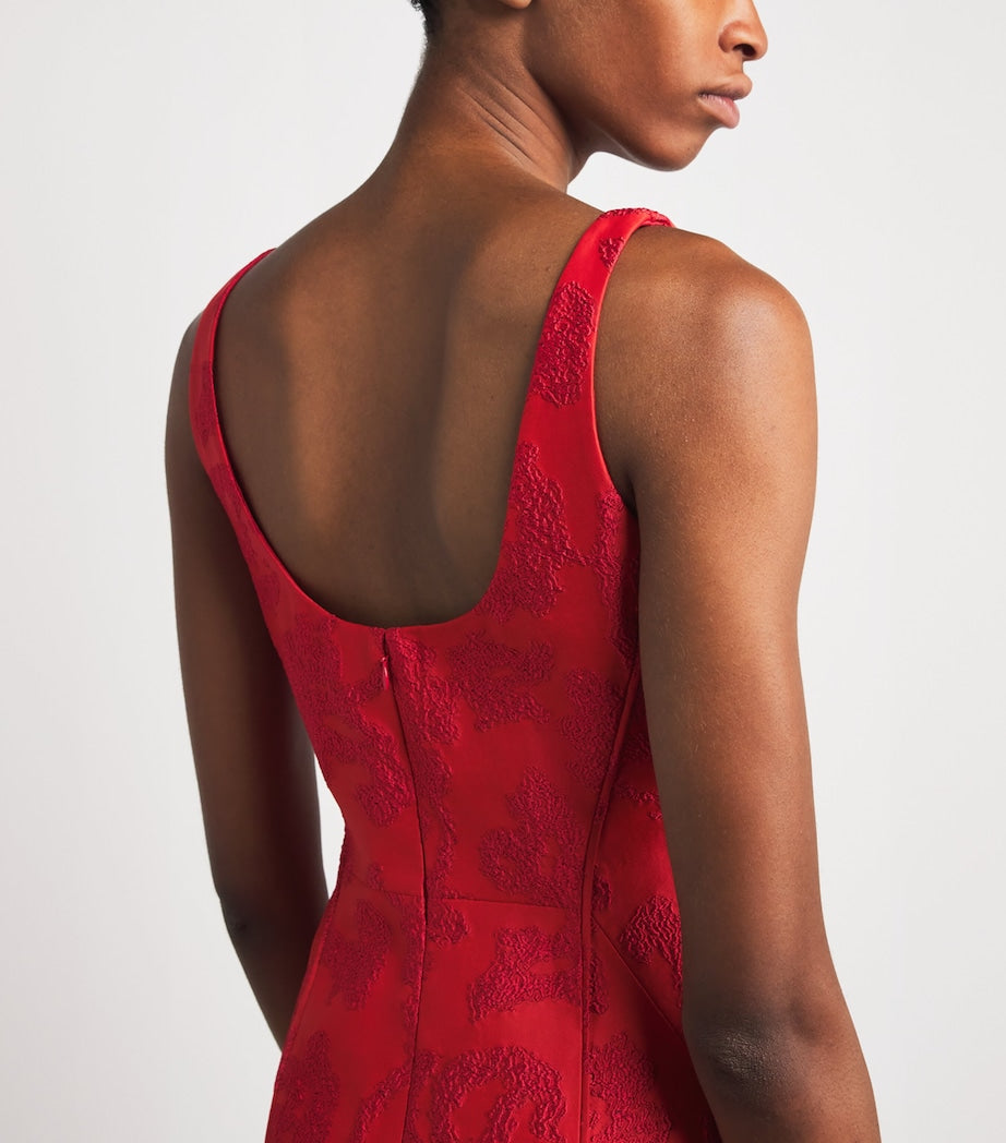 Emilia Wickstead Red Boucle Floral Labrina Midi Dress