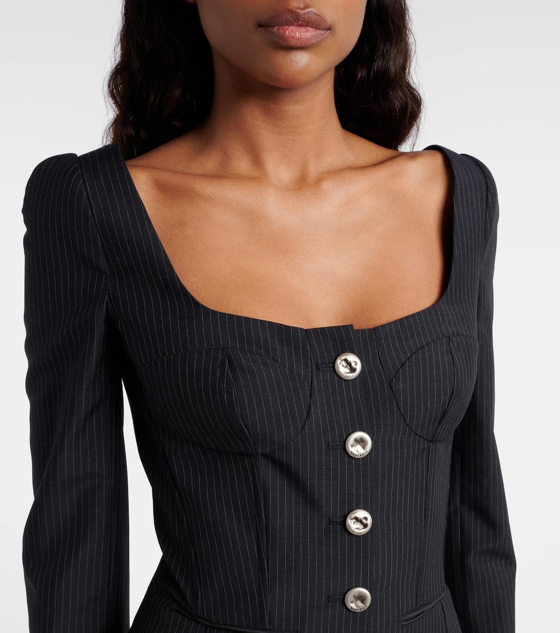 McQueen - Chalk stripe wool and mohair bustier top